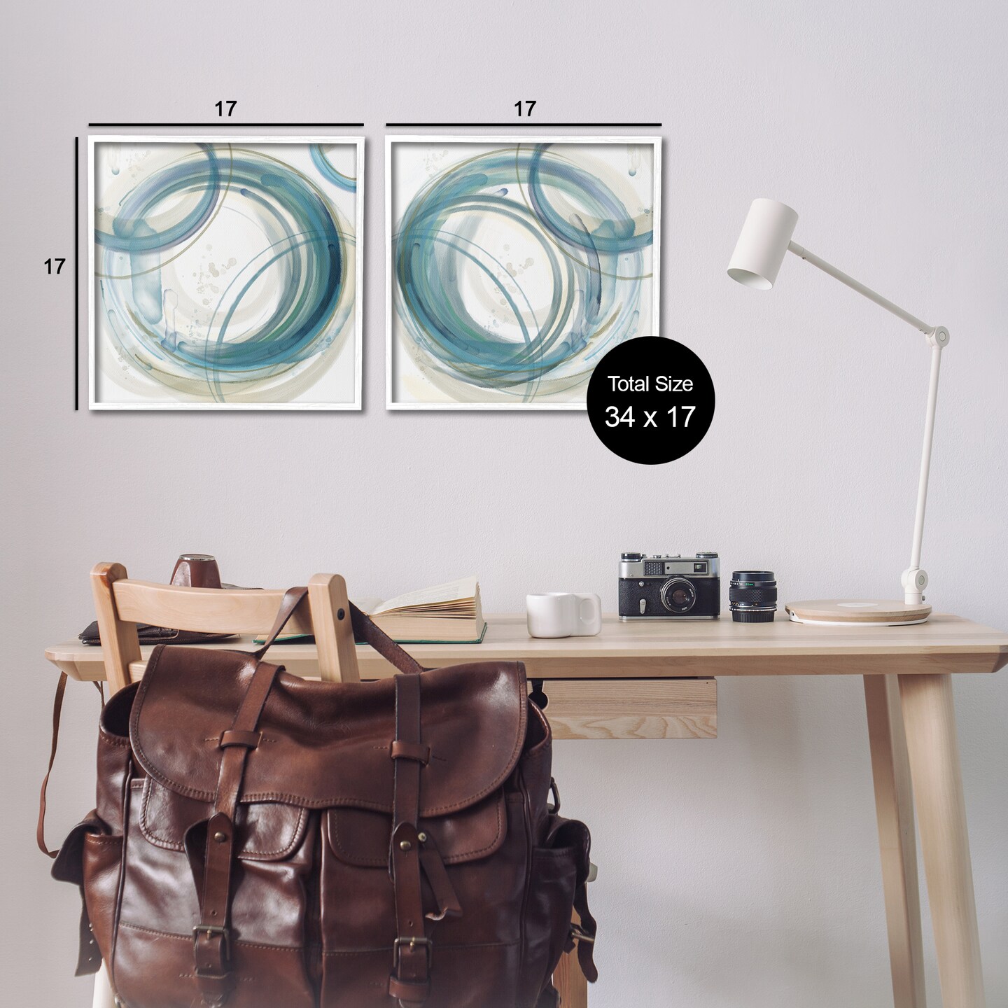 Stupell Industries Teal Circular Rings 2pc Framed Giclee Set By Nan