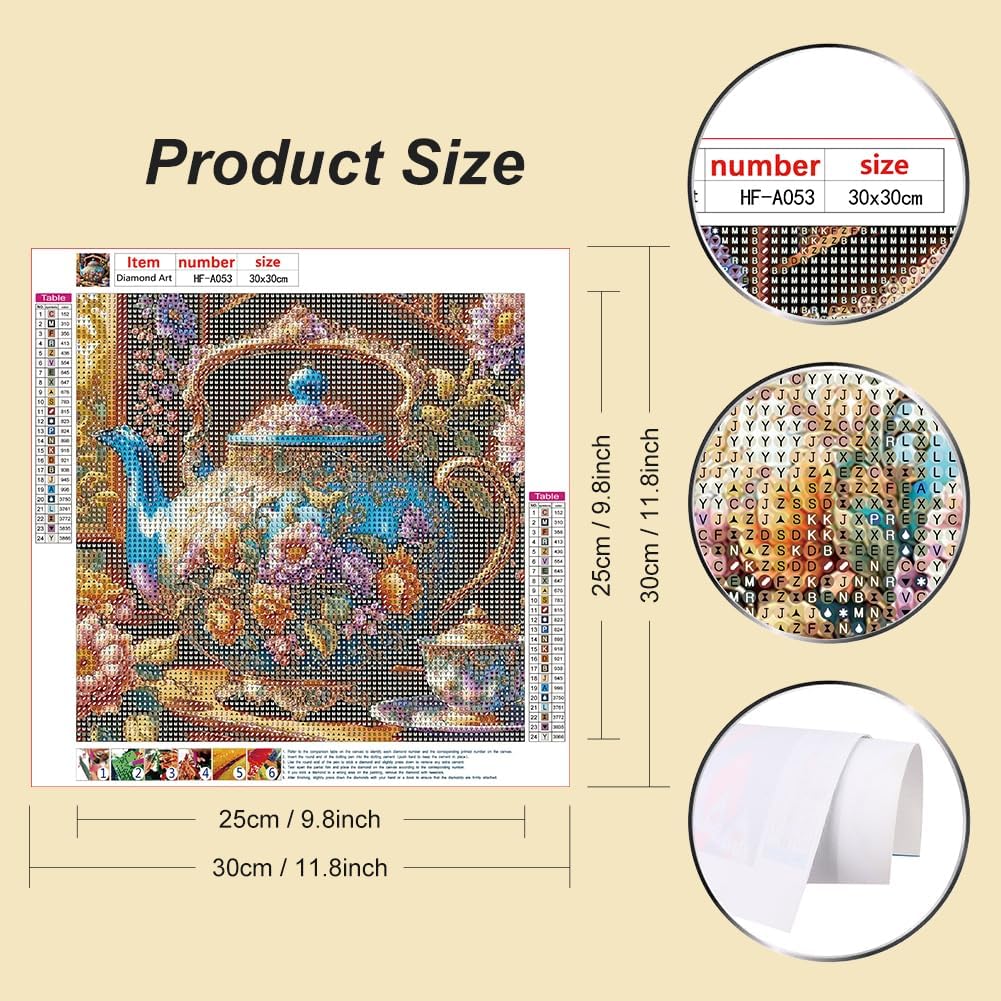 5D Colorful Teapot Diamond Art Painting Kits for Adults,Flower Diamond Art for Beginners, DIY Full Drill Teacup Diamond Art Painting(12X12 inch)