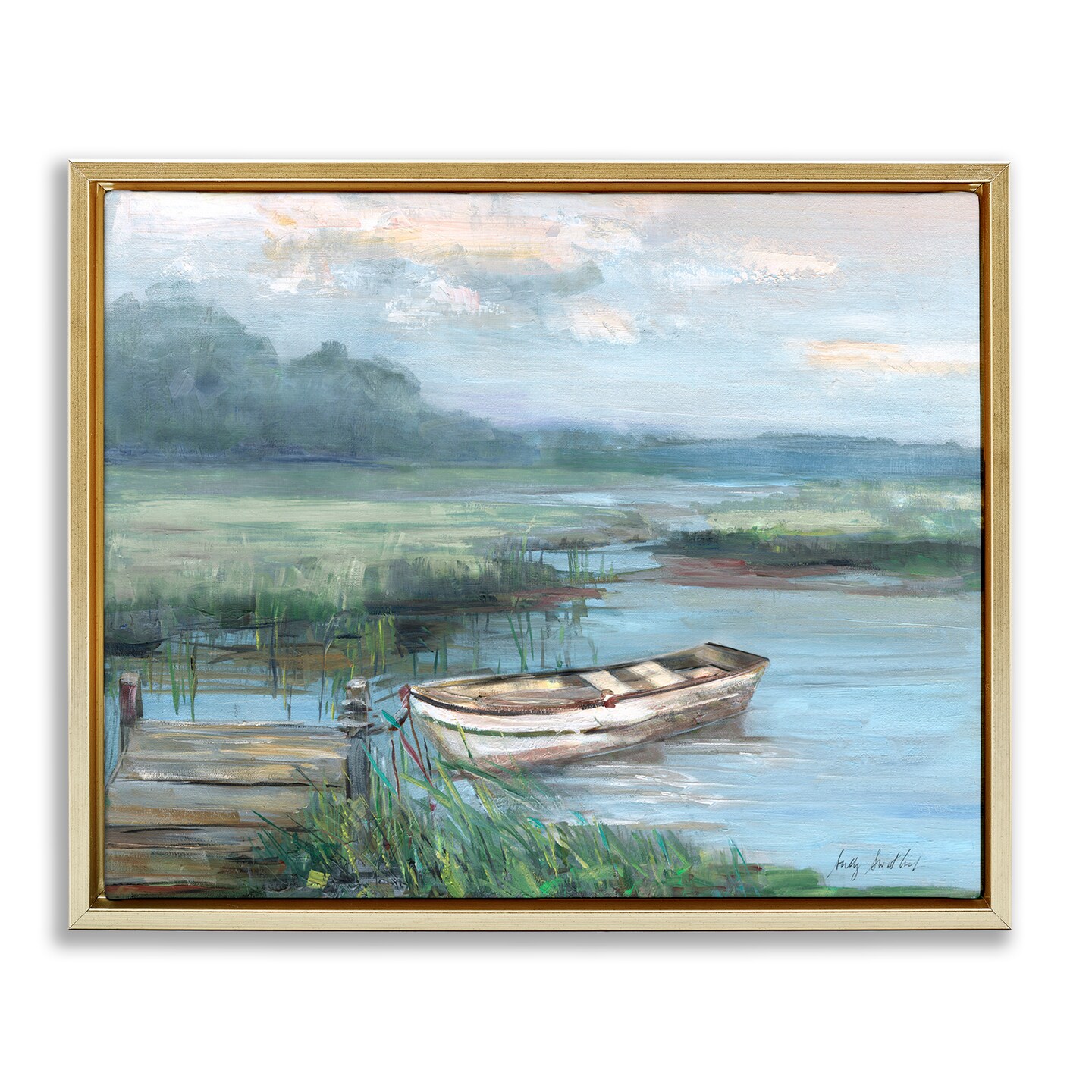 Stupell Industries Docked Rowboat at Lake's Edge Floating Frame By ...