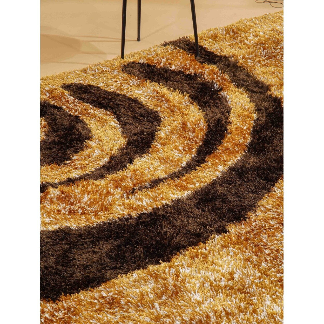 Rugsotic Hand Tufted Shag Polyester Area Rug 8X10 Contemporary Gold Brown K00048