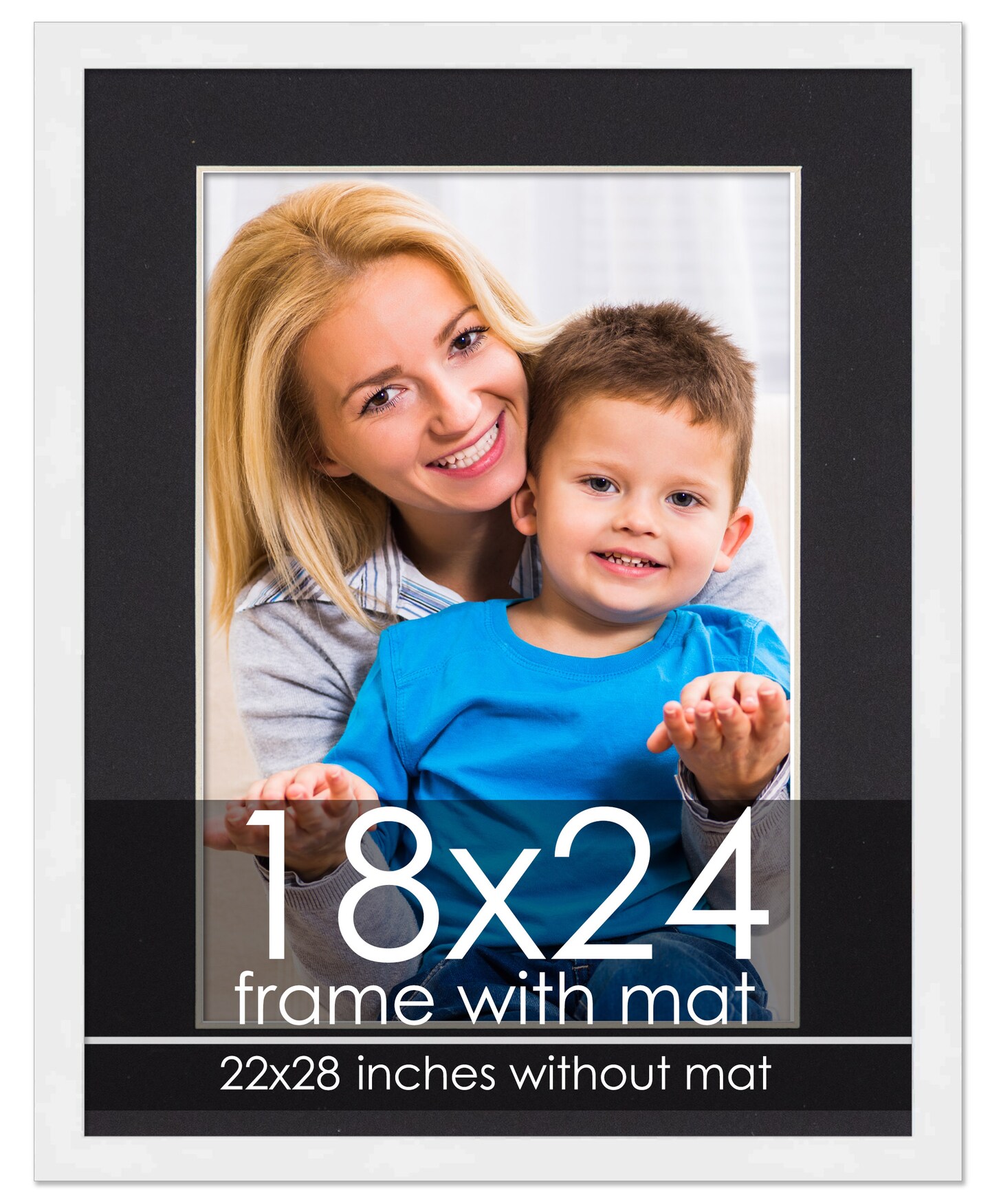 Modern White Frame with Black Photo Mat, UV Acrylic Front, Foam Board Backing, 60 Sizes Available