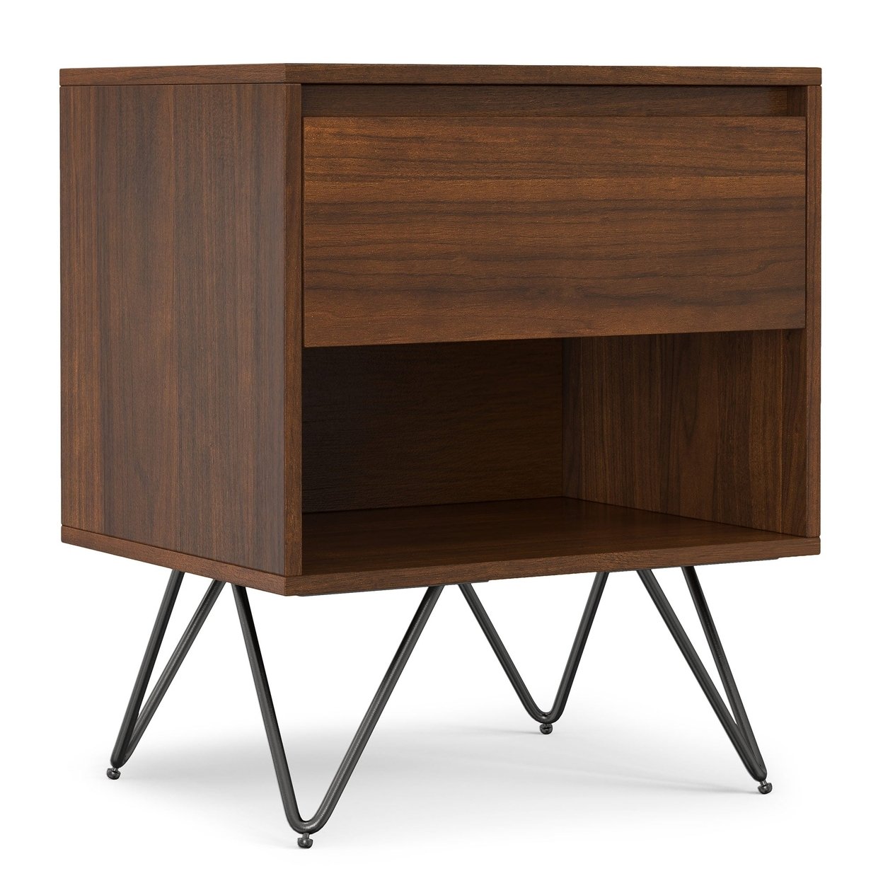 Hunter Nightstand Table Walnut Modern Industrial Solid Wood With Drawer And Storage