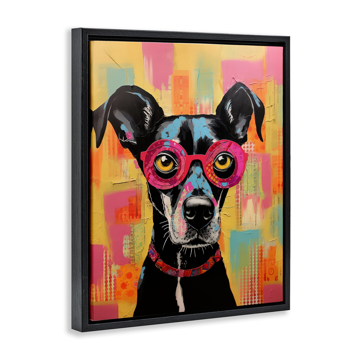 Stupell Industries Dog with Fun Glasses Framed Floater Canvas Wall Art Design by LSR Design Studio