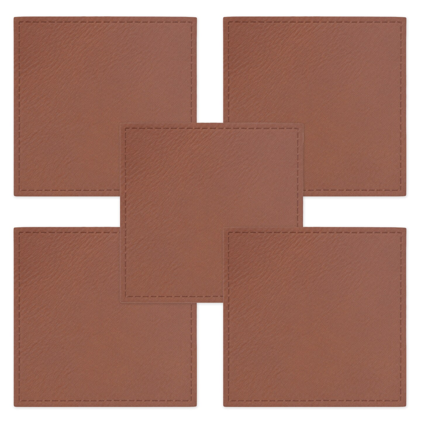 Engravable Leather Patch Blanks for Hats, Jackets & Bags – Laserable Faux Leather Patches with Adhesive & Stitch – Leatherette Apparel Patches (Square, 5 Pack)