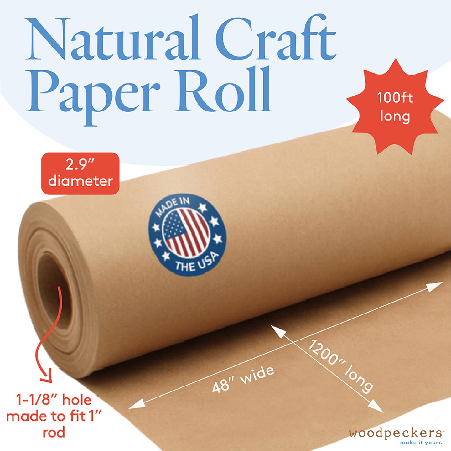 Jumbo Brown Craft Paper Roll, Multiple Sizes, for Gift Wrap| Woodpeckers