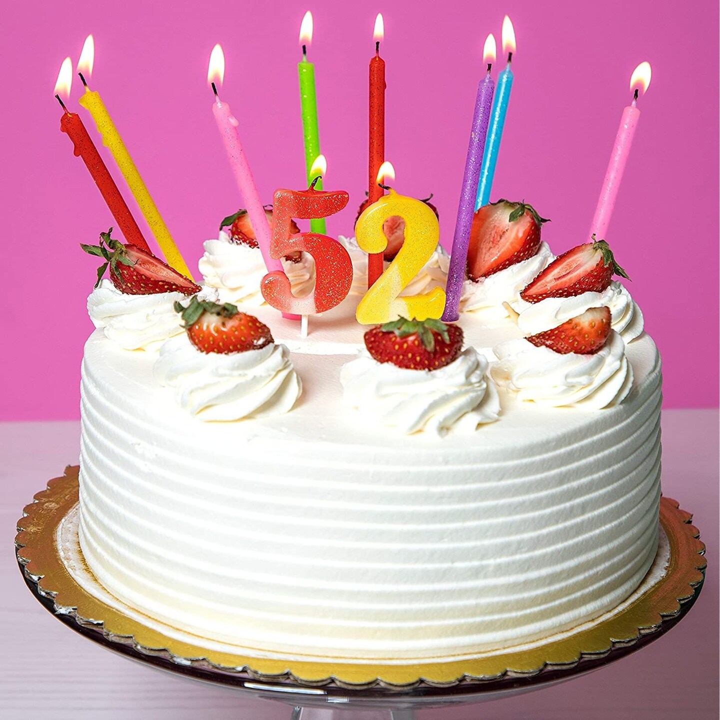 0-9 Large Number Candles &#x26; 24 Tall Thin Candles- Neon with Glitter Colors