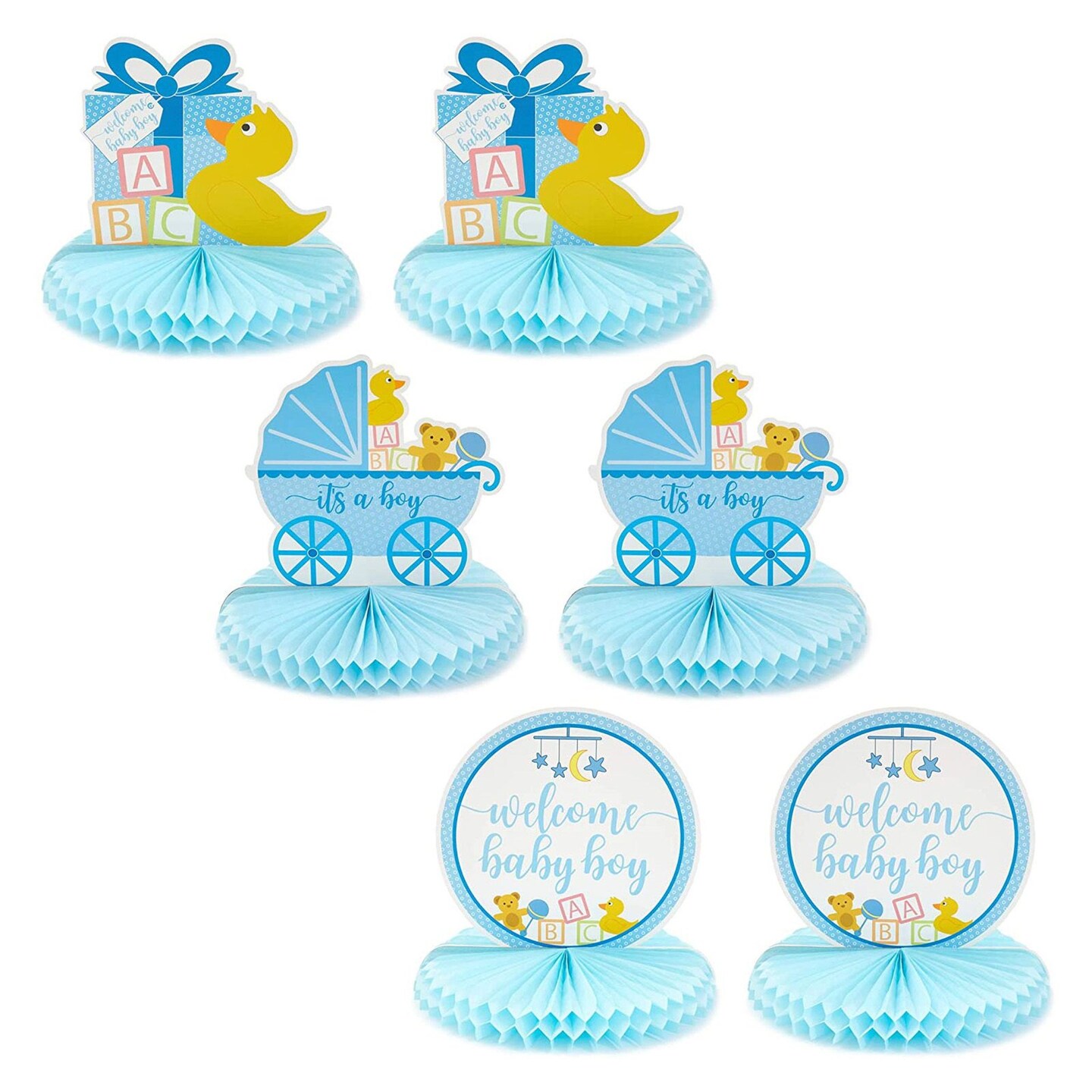 6 Pack Boy Baby Shower Table Decorations, Yellow Duck Honeycomb Centerpieces (8.25 x 7.5 In)