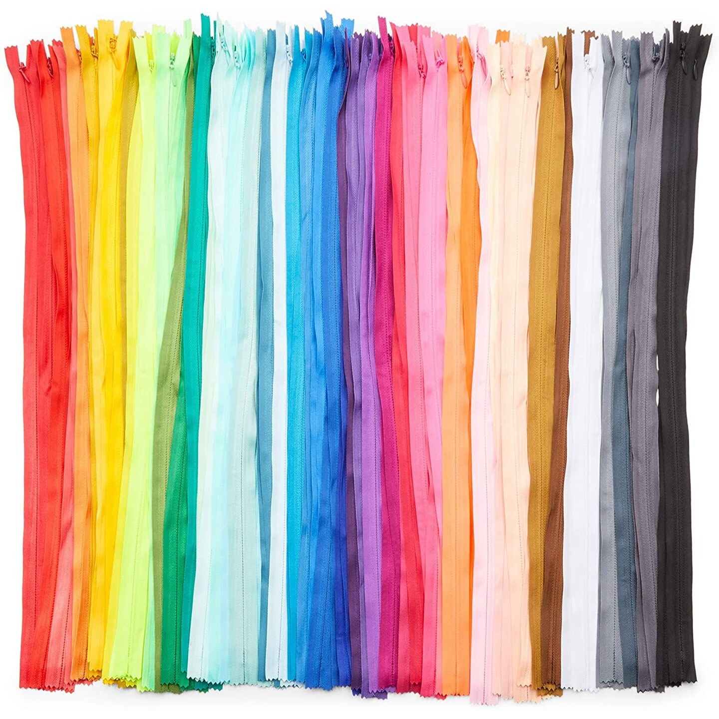 Bright Creations Colored #3 Nylon Coil Zippers for Sewing, 50 Rainbow Colors (21.5 in, 100 Pieces)