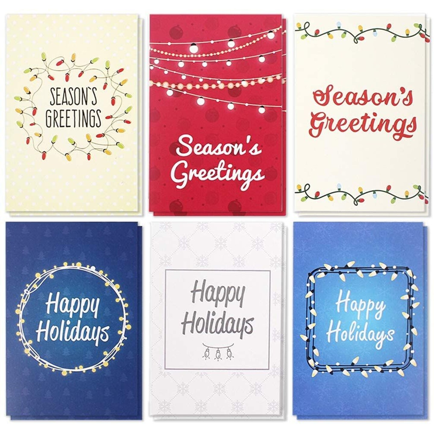 Sustainable Greetings 36 Pack Christmas Cards with Envelopes for Festive Occasions, 4x6 Bulk Happy Holiday Cards, Seasons Greetings, 6 Lights Designs, Blank Inside