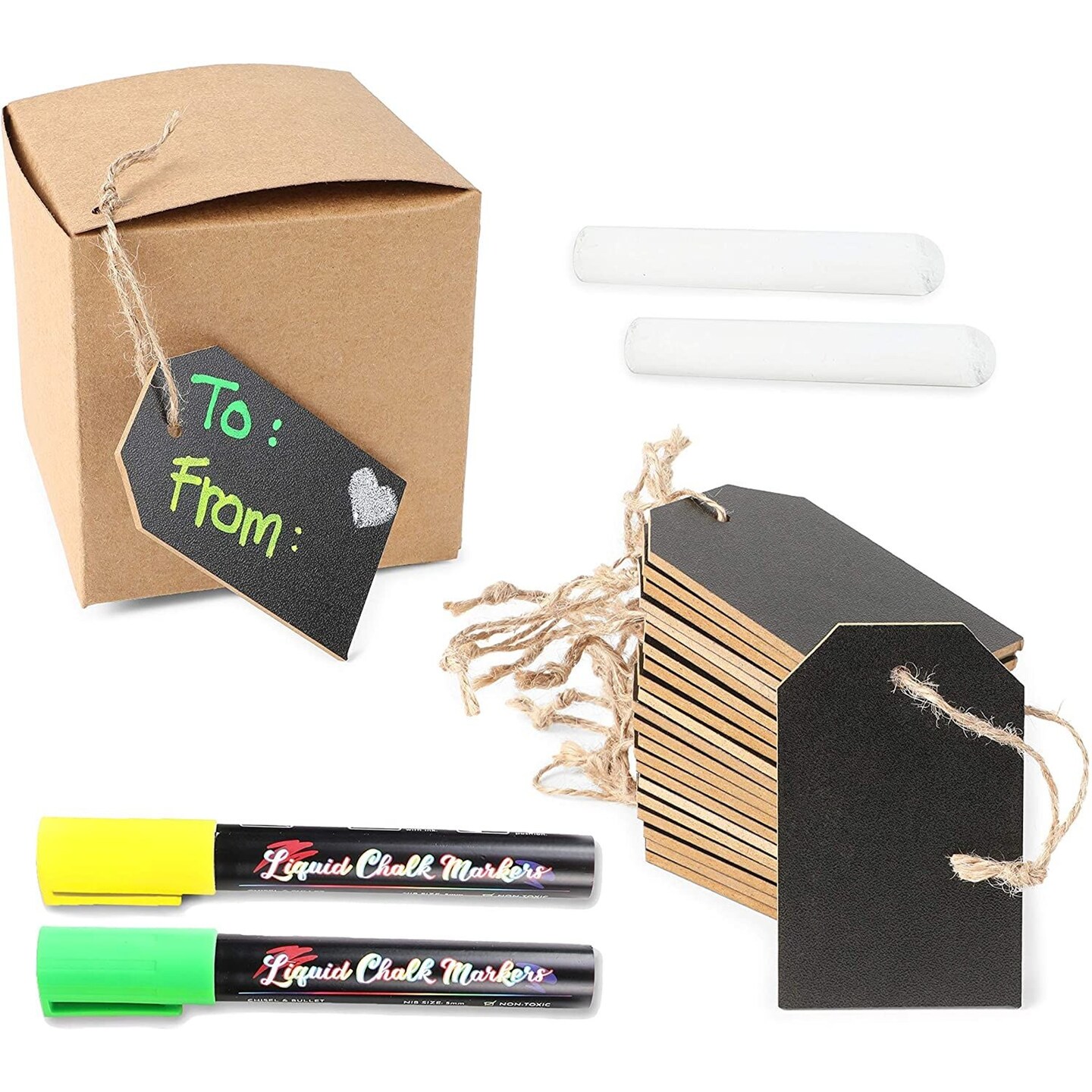 Chalkboard Tags with Liquid Chalk Markers, String and Chalk (24 Pieces)