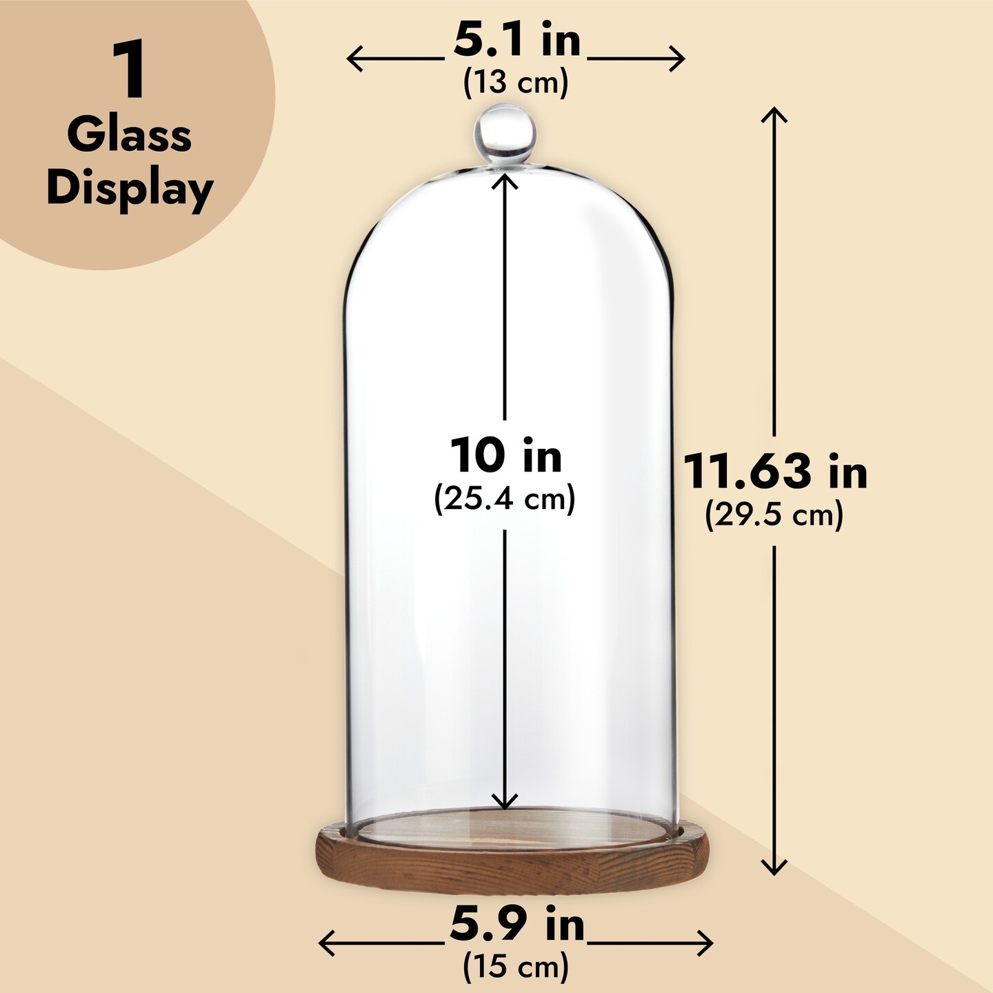 Glass Cloche Dome Bell Jar Display Case with Wooden Base for Plants, Collectibles (5.1x10 In)
