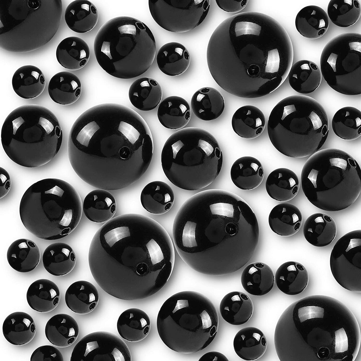 Polished Pearl Beads with Holes for DIY Jewelry Making (3 Sizes, Black, 90 Pieces)