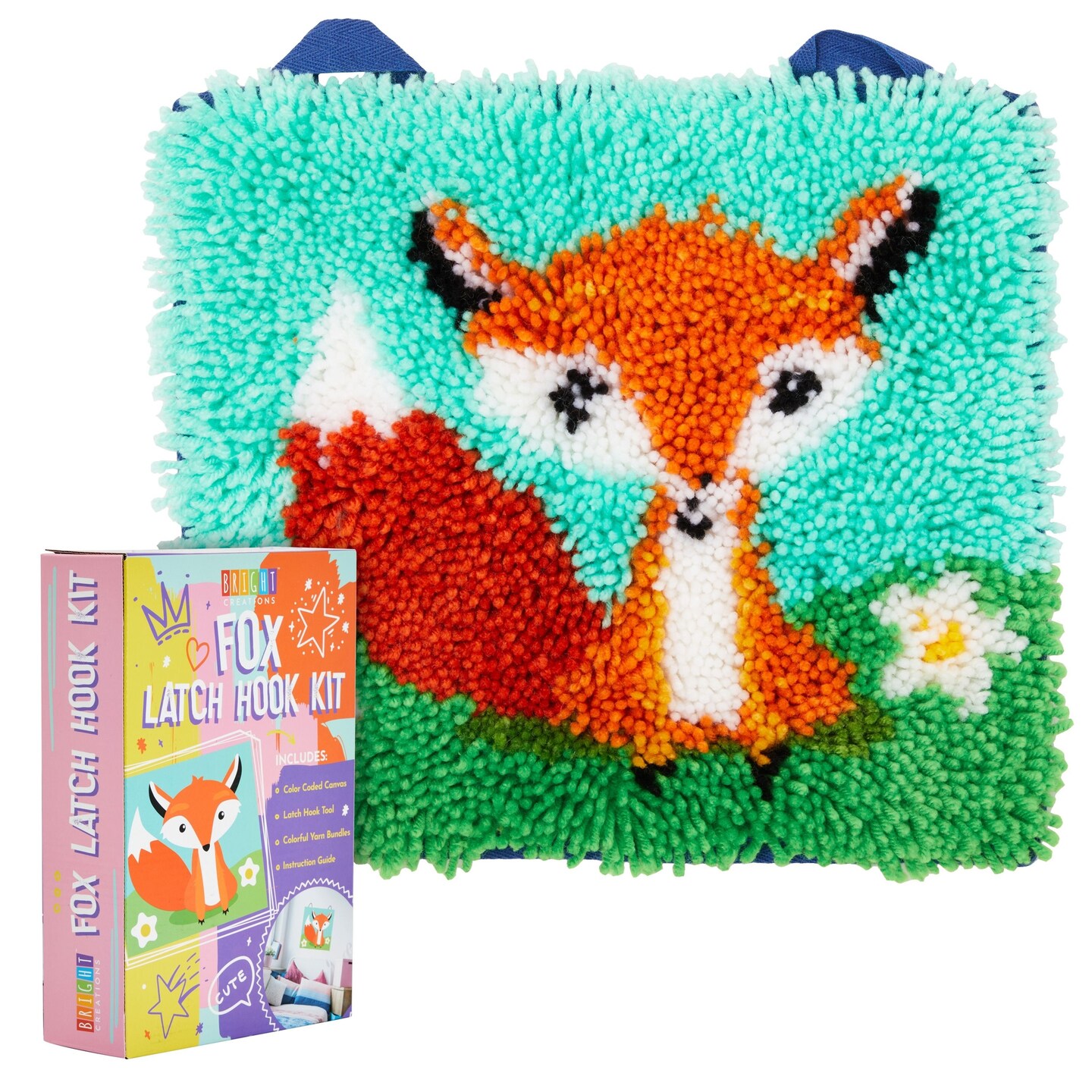 Fox Latch Hook Rug Kits for Adults and Kids Beginners with Printed Canvas, Colorful Yard - DIY Craft Hooking Needlework
