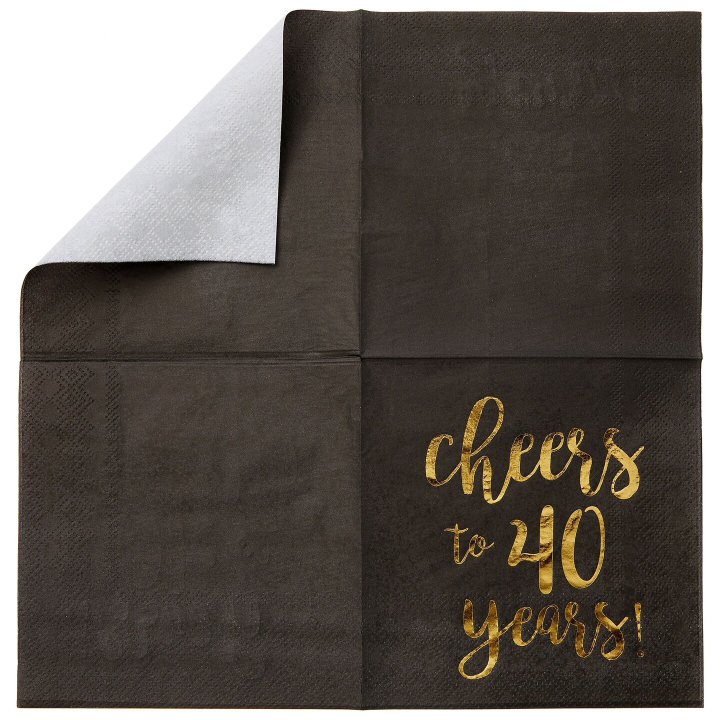50 Pack Cheers to 40 Years Cocktail Napkins for 40th Birthday, Anniversary Party Supplies, 3-Ply, Black and Gold Foil (5 x 5 In)