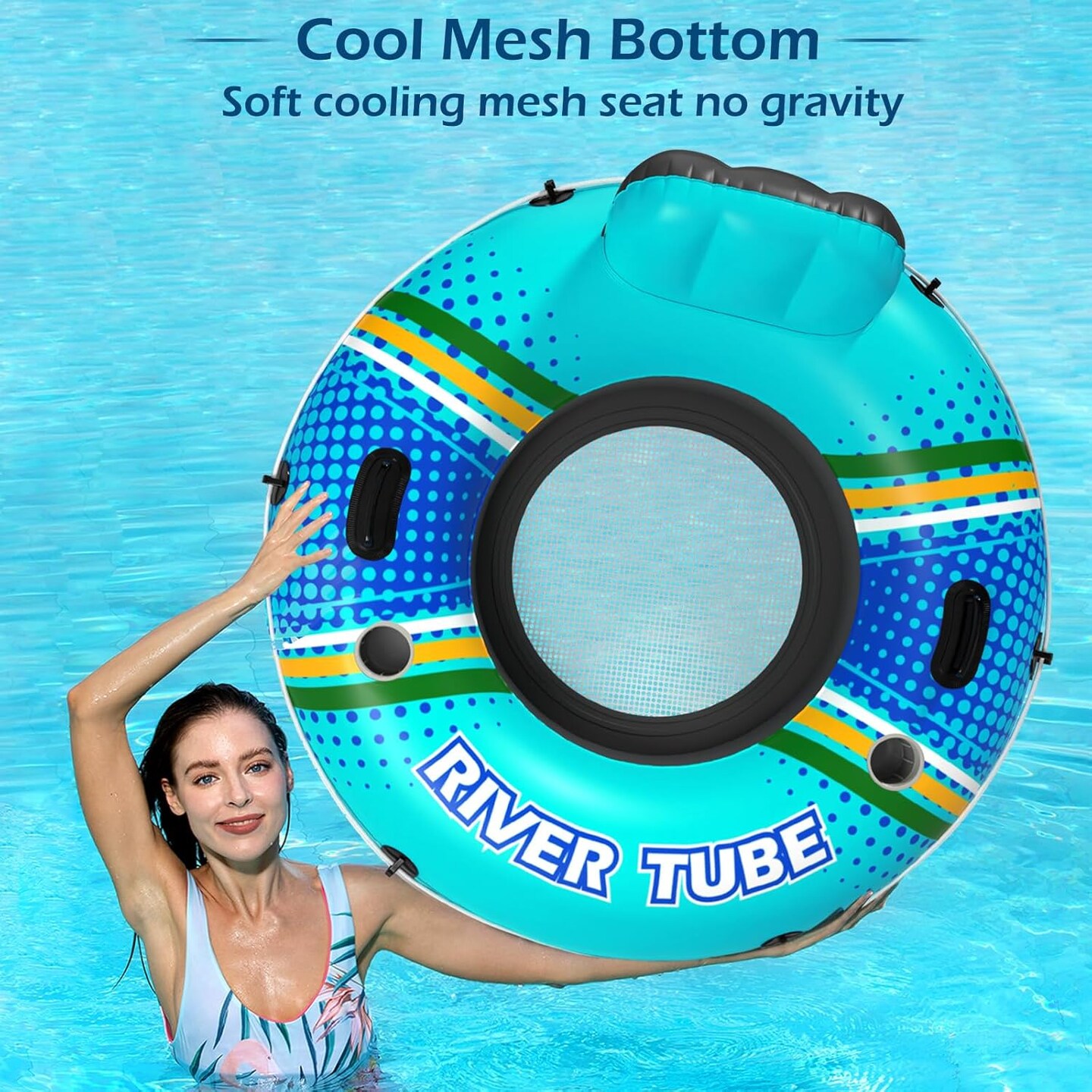 Inflatable River Tube Float - Heavy Duty River Float Pool Floats Lake Premium Water Tubes for Floating Recreational River Raft Lounge Floaties with 2 Cup Holders for Adult