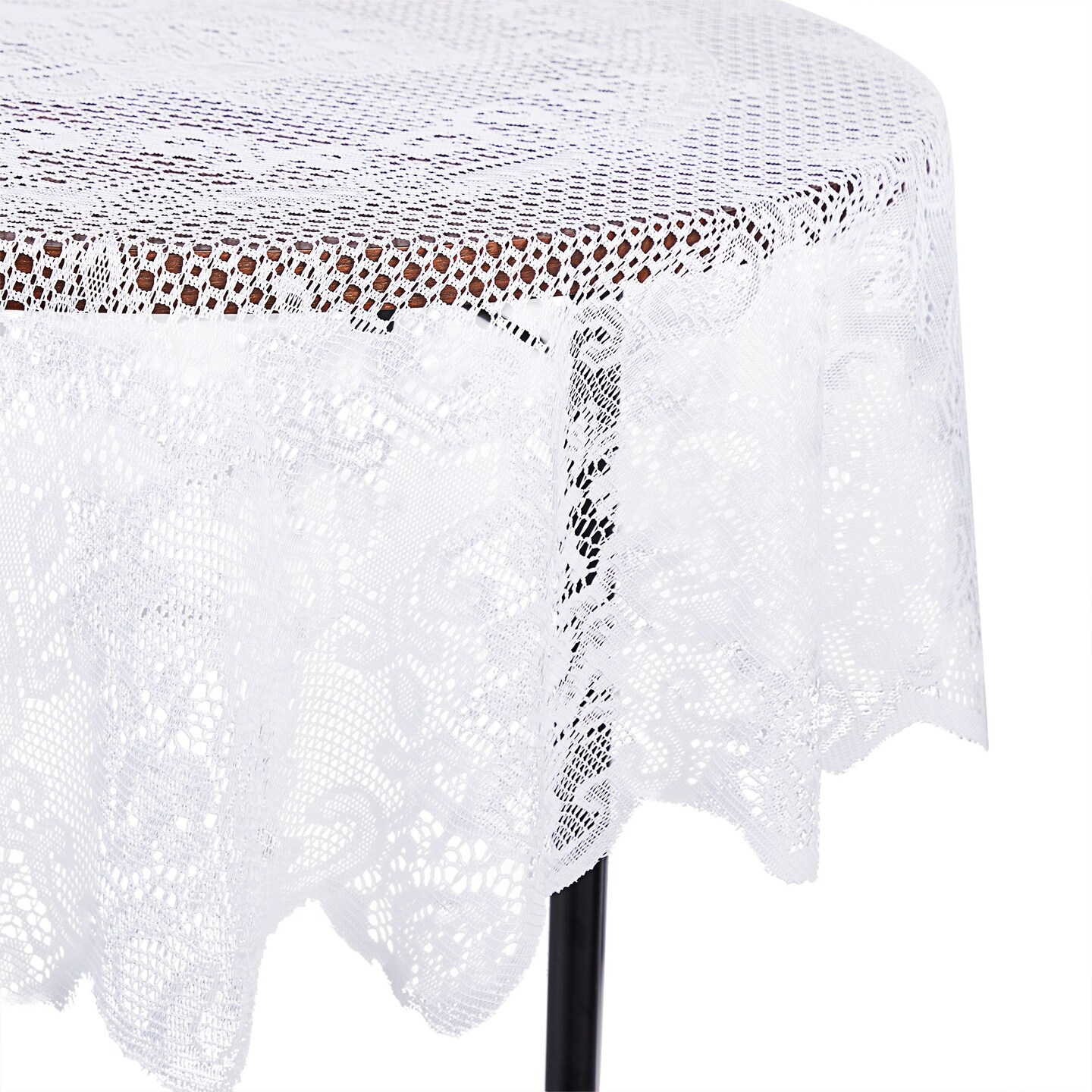 59 Inch Round White Lace Tablecloth, Elegant Table Cover for Wedding Reception and Vintage-Style Decor