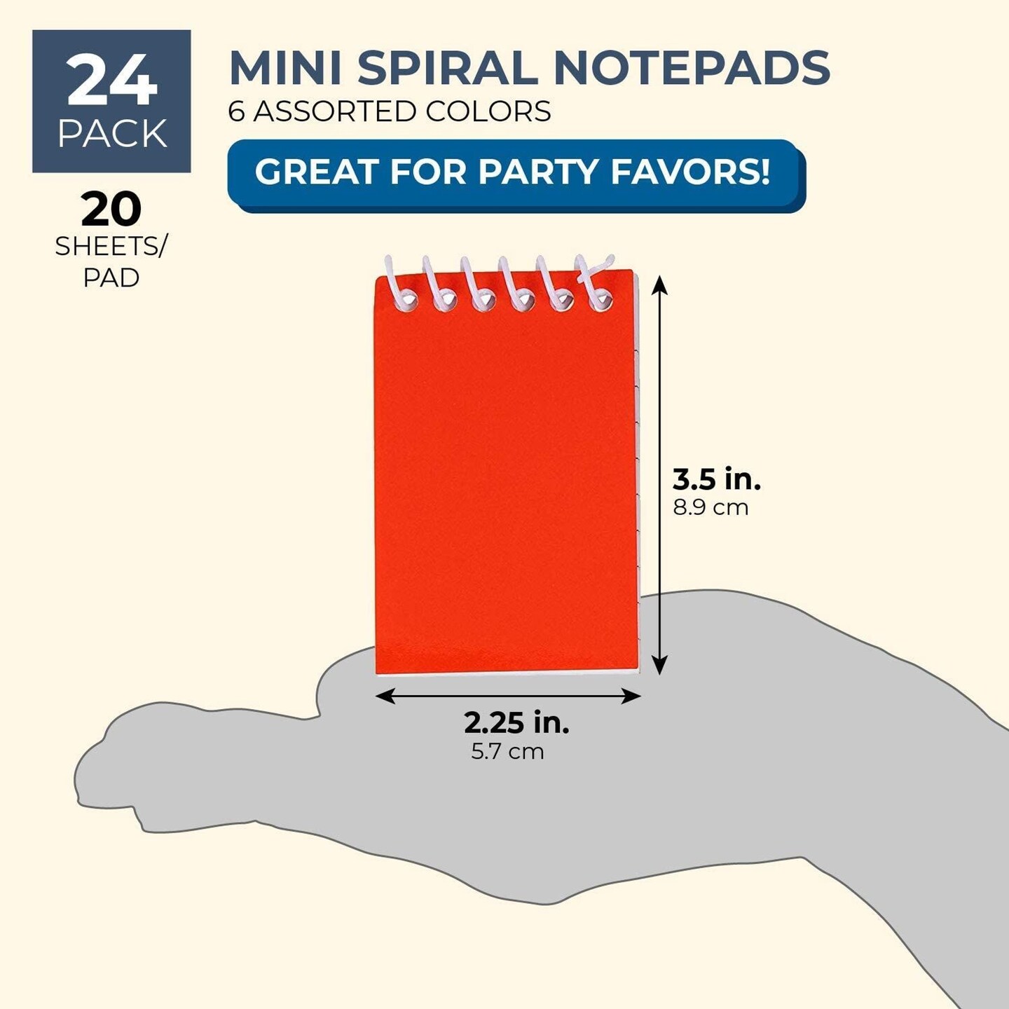 24 Pack Small Notepads for Kids Party Favors - Top Spiral Mini Notebooks Bulk for Stocking Stuffers, Classroom Reward (6 Rainbow Colors, 2.25x3.5 In)