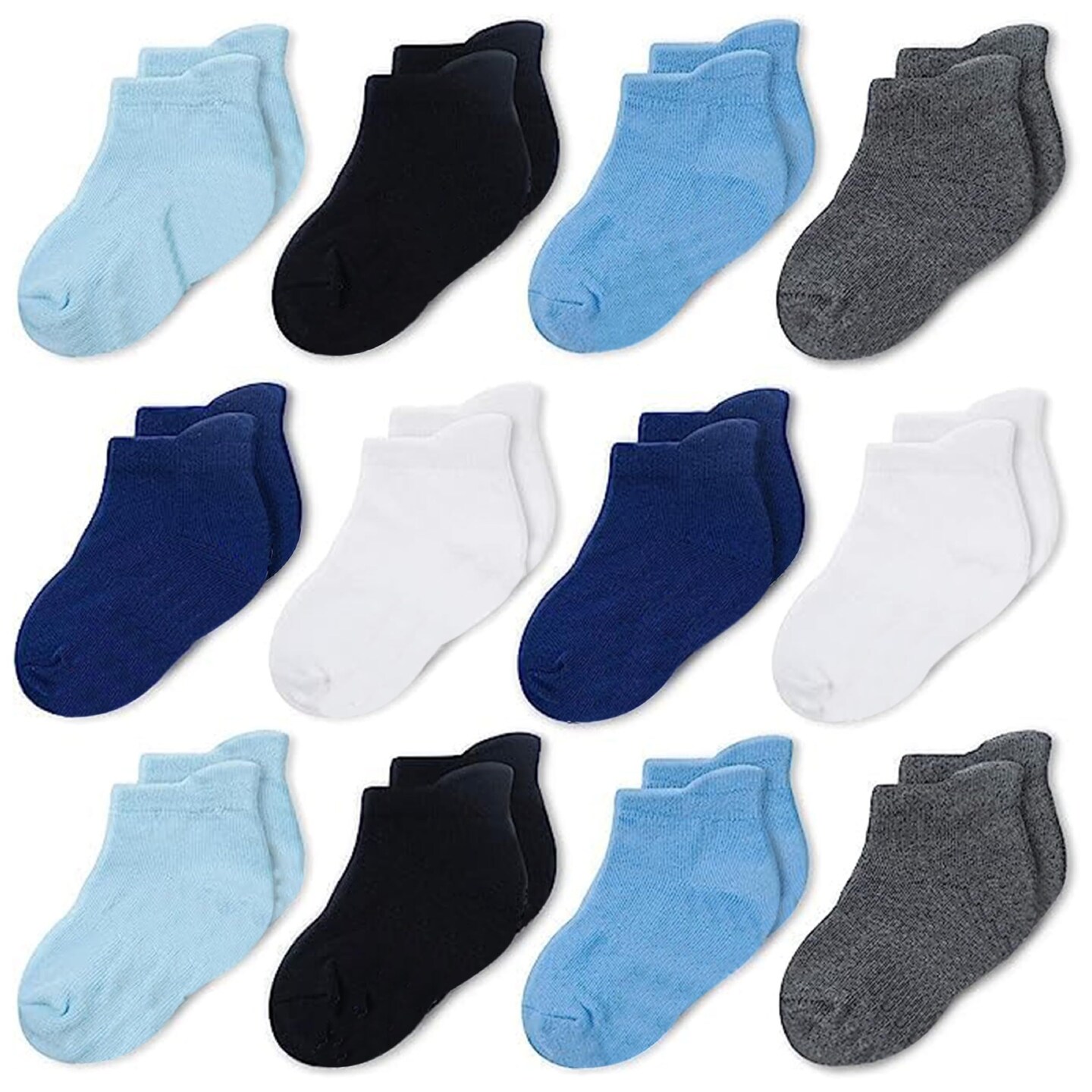 CozyWay Toddler Boy Socks Ankle Comfy Cotton Socks for Boys No Show Soft &#x26; Breathable - 3T-5T Multi Color Blue - 12 Pack