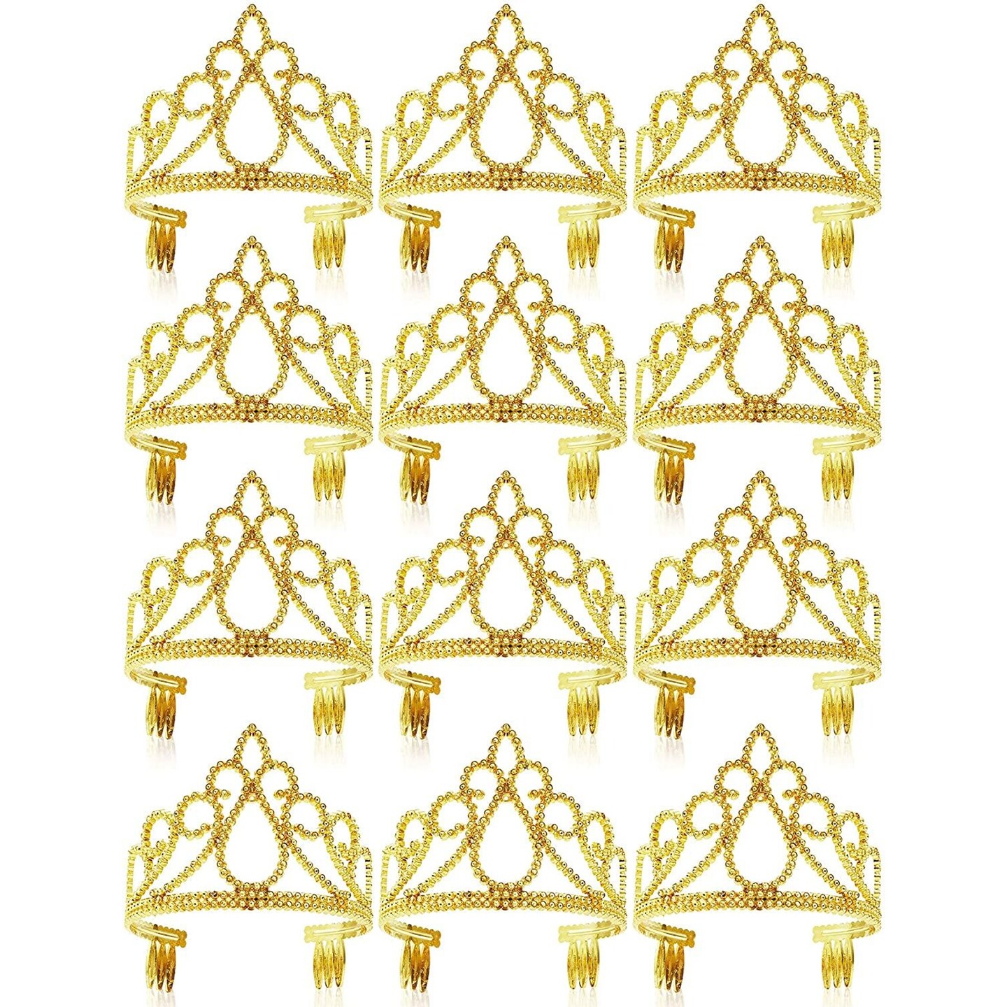 12 Pack Gold Tiara for Girls, Princess Dress Up Crown for Kids Costume Birthday Party Favors in Bulk
