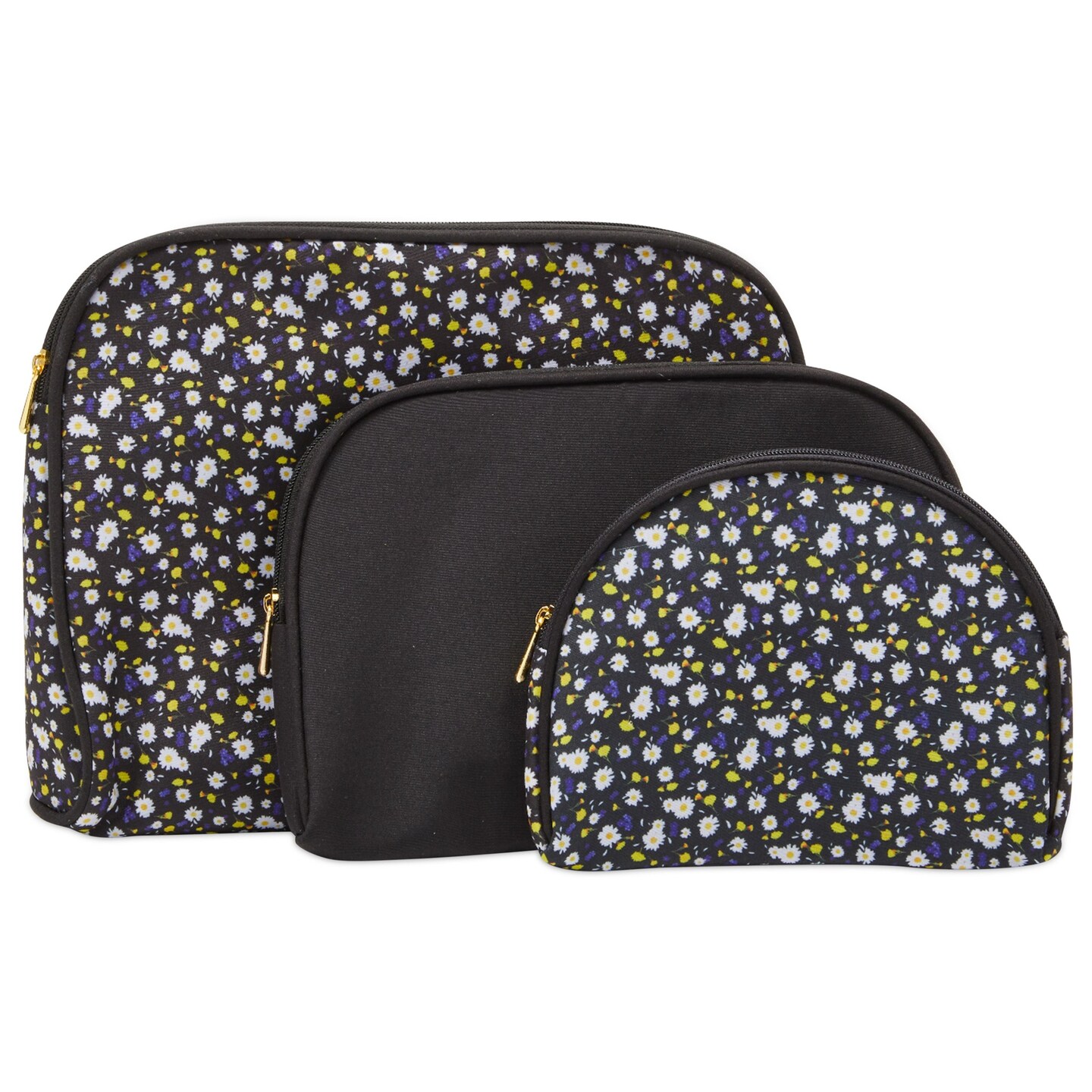 3 Pieces Glamlily Black Daisy Makeup Bags Set for Women, Cosmetic Travel Pouch Toiletry Organizer