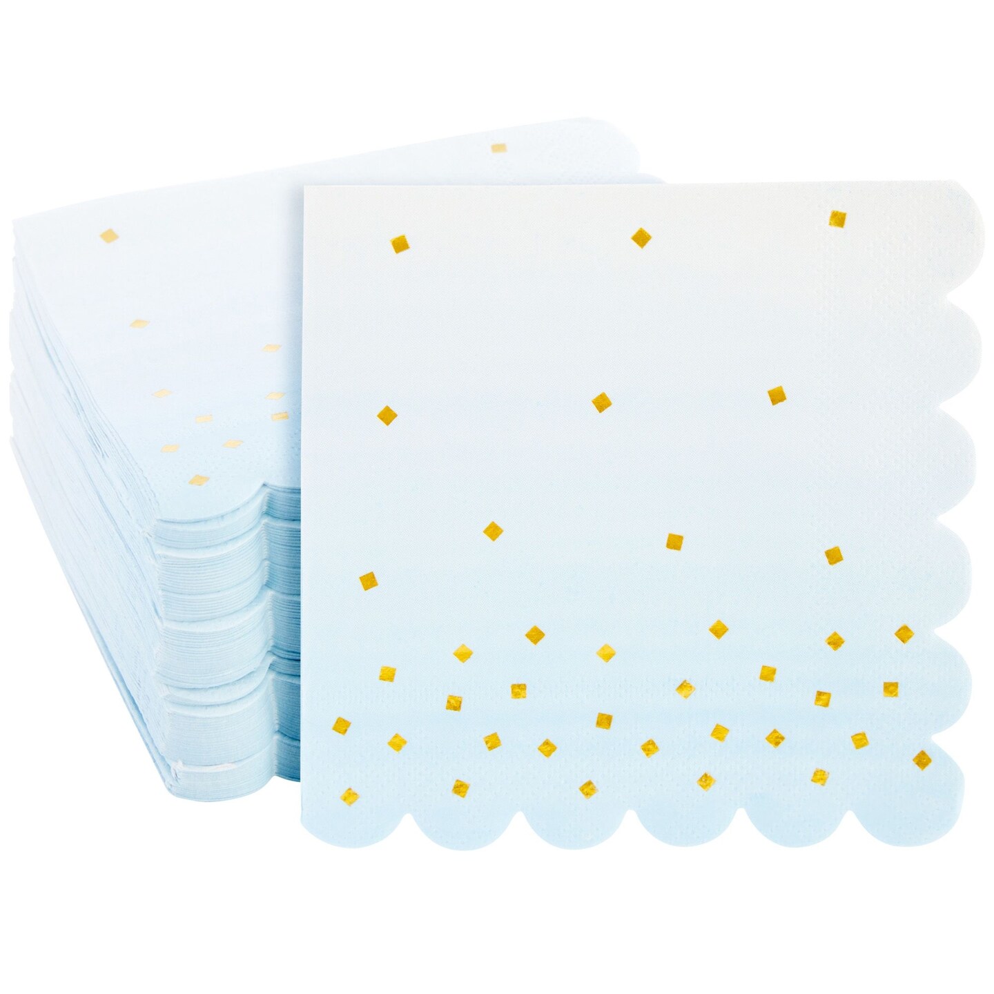 100 Pack Cocktail Napkins for Girl Baby Shower, Wedding, Birthday Party (5 x 5 in, Ombre Blue)
