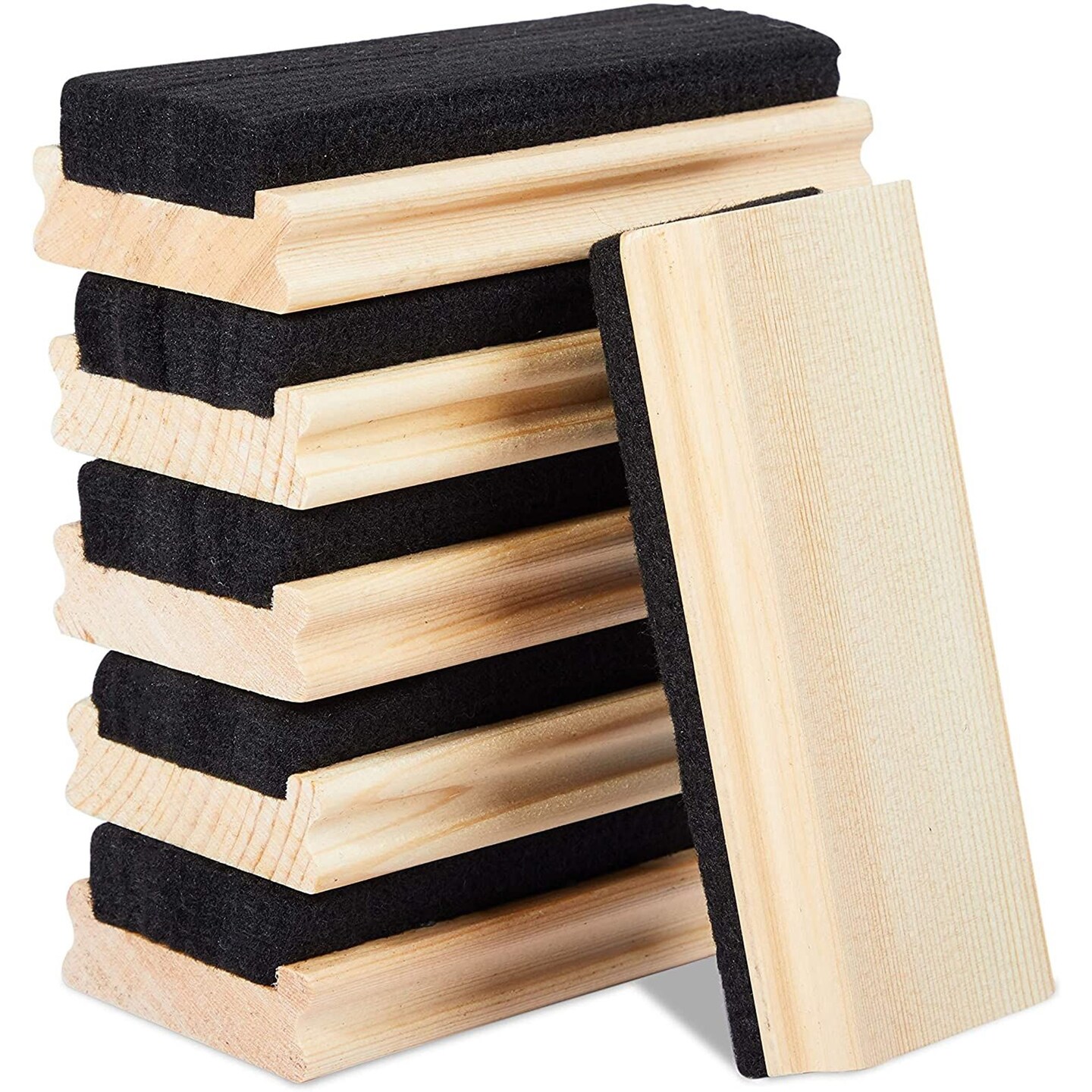 Bright Creations 6 Pack Dustless Wool Felt Chalkboard Erasers, Wooden Dry Erase Eraser for Teachers, Classroom, Office, Black Board and Whiteboard Cleaner with Sturdy Wood Handles, 5 x 2.3 In