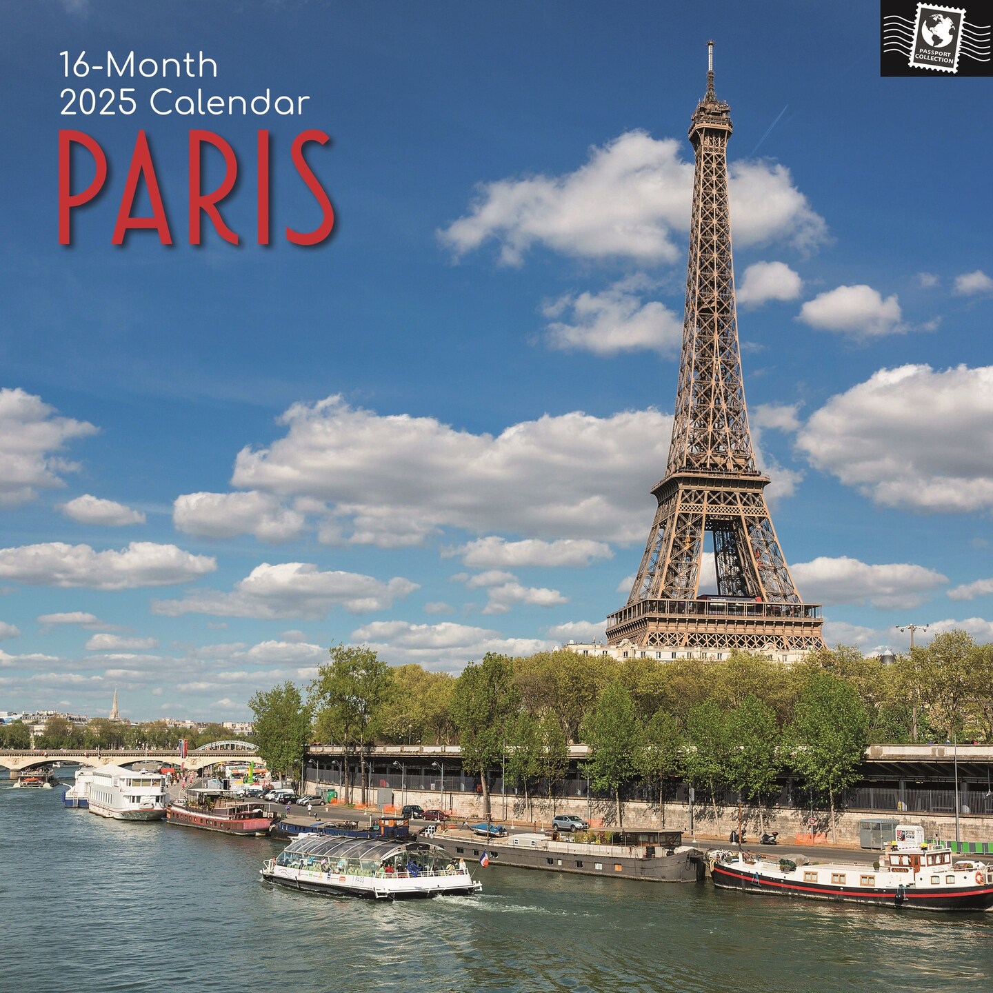 The Gifted Stationary 2025 Square Wall Calendar, Paris, 16-Month Passport Collection Theme Hanging Calendar with 180 Reminder Stickers, Month Planner for Creative Spaces, 12x12 In