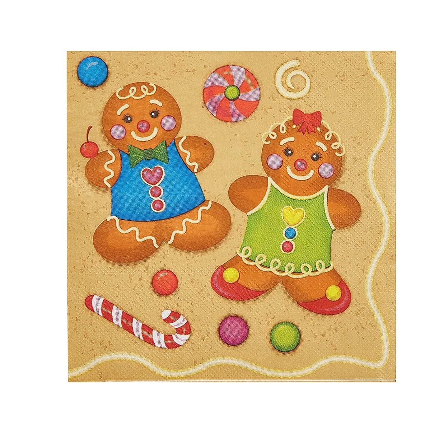 Juvale 100 Pack Christmas Paper Napkins, Cute Boy &#x26; Girl Gingerbread Design Holiday Party Supplies, 6.5 x 6.5 Inches, Rustic Christmas Cocktail Napkins