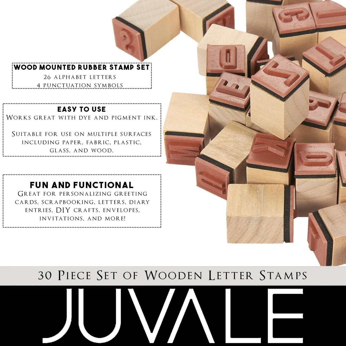 30 Pieces Mini Alphabet Rubber Stamps and Symbols for Crafts, Letters, DIY Cards, Scrapbooking (0.65 x1 In)