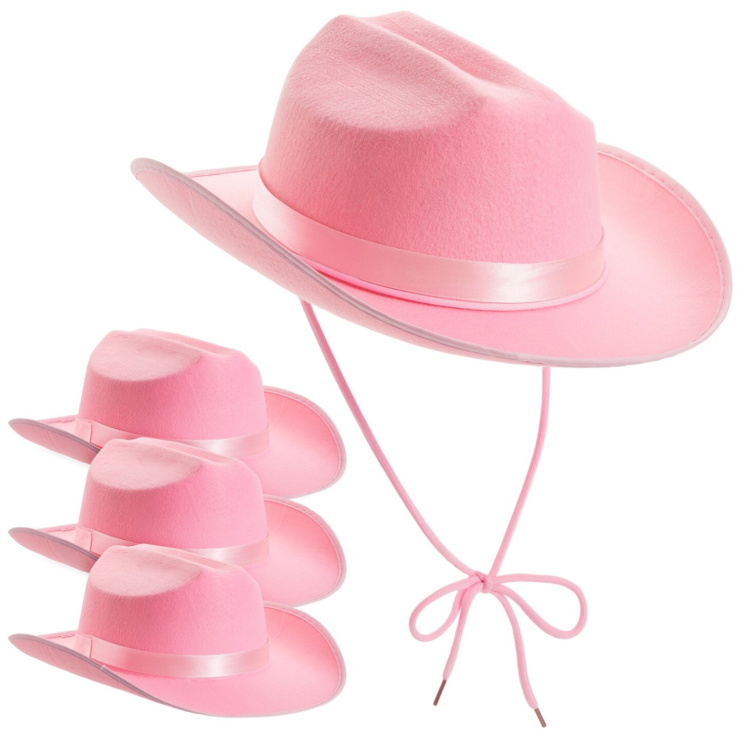 4-Pack Pink Cowboy Hats for Girls - Cute Felt Cowgirl Hats for Costume, Dress Up Party (One Size Fits All)