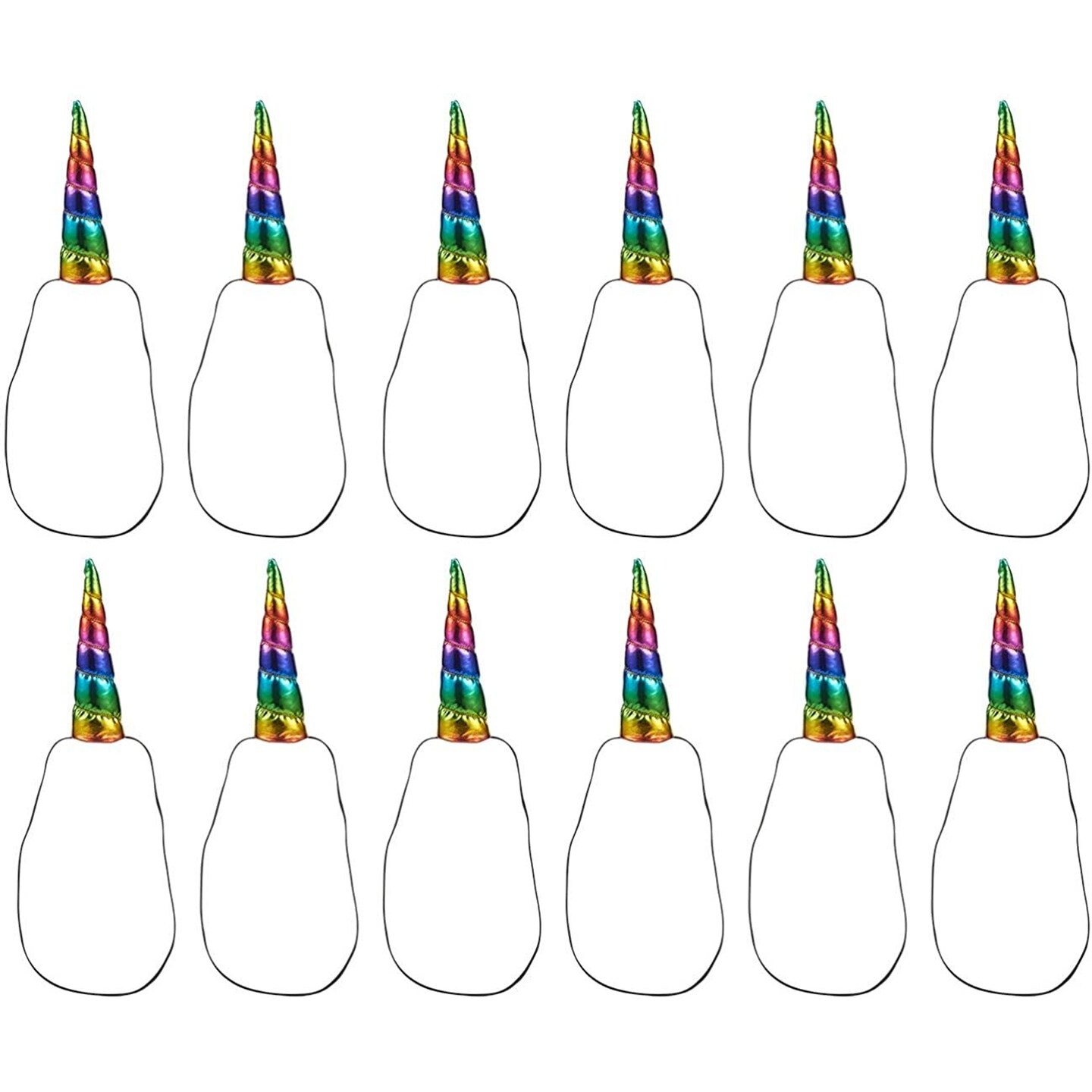 12-Pack Rainbow Unicorn Horn Headband Set for Birthday Supplies, Party Favors, Gifts, Halloween Hat, Cosplay Costumes