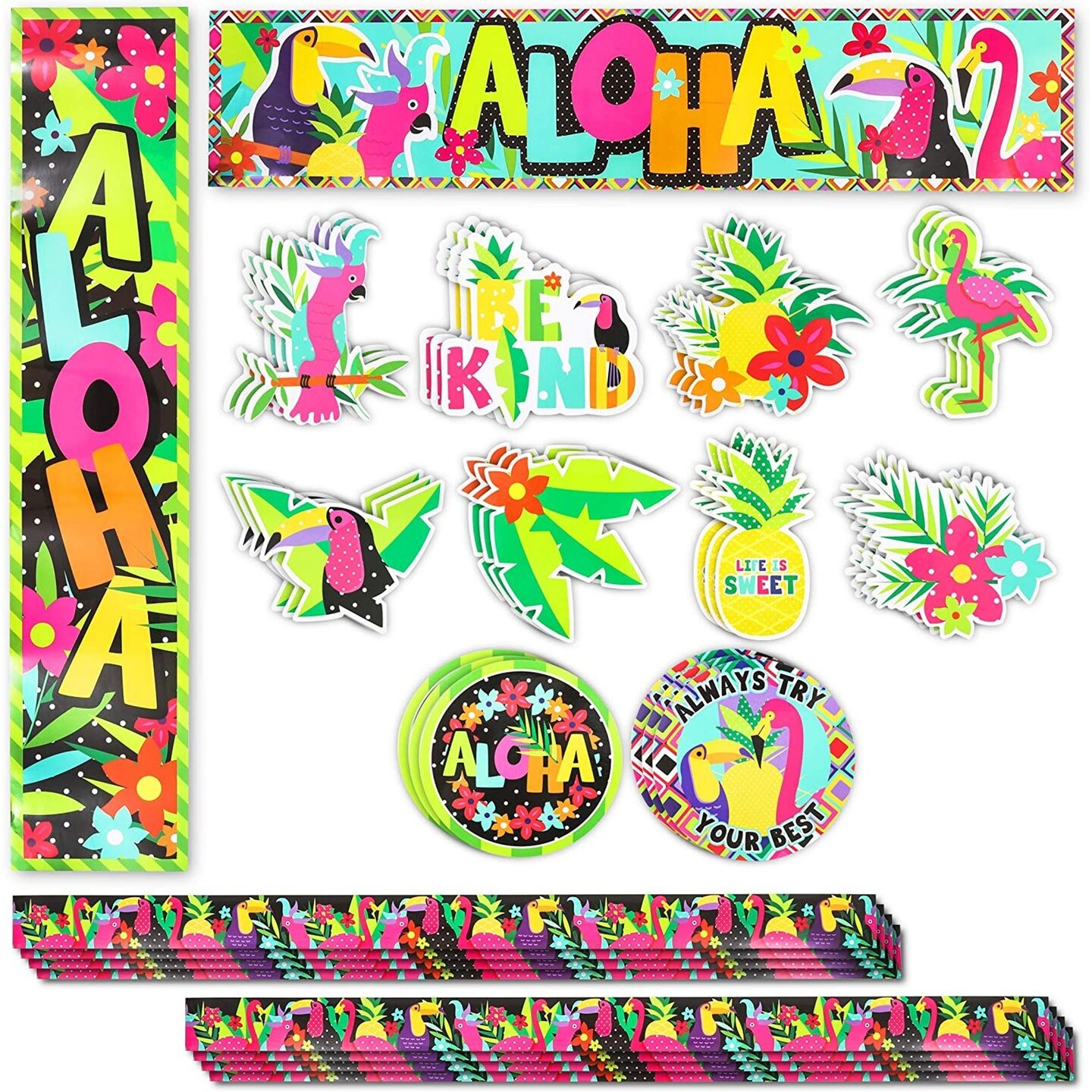 Tropical Classroom Bulletin Board Cutouts, Colorful Chalkboard Borders (40 Pieces)