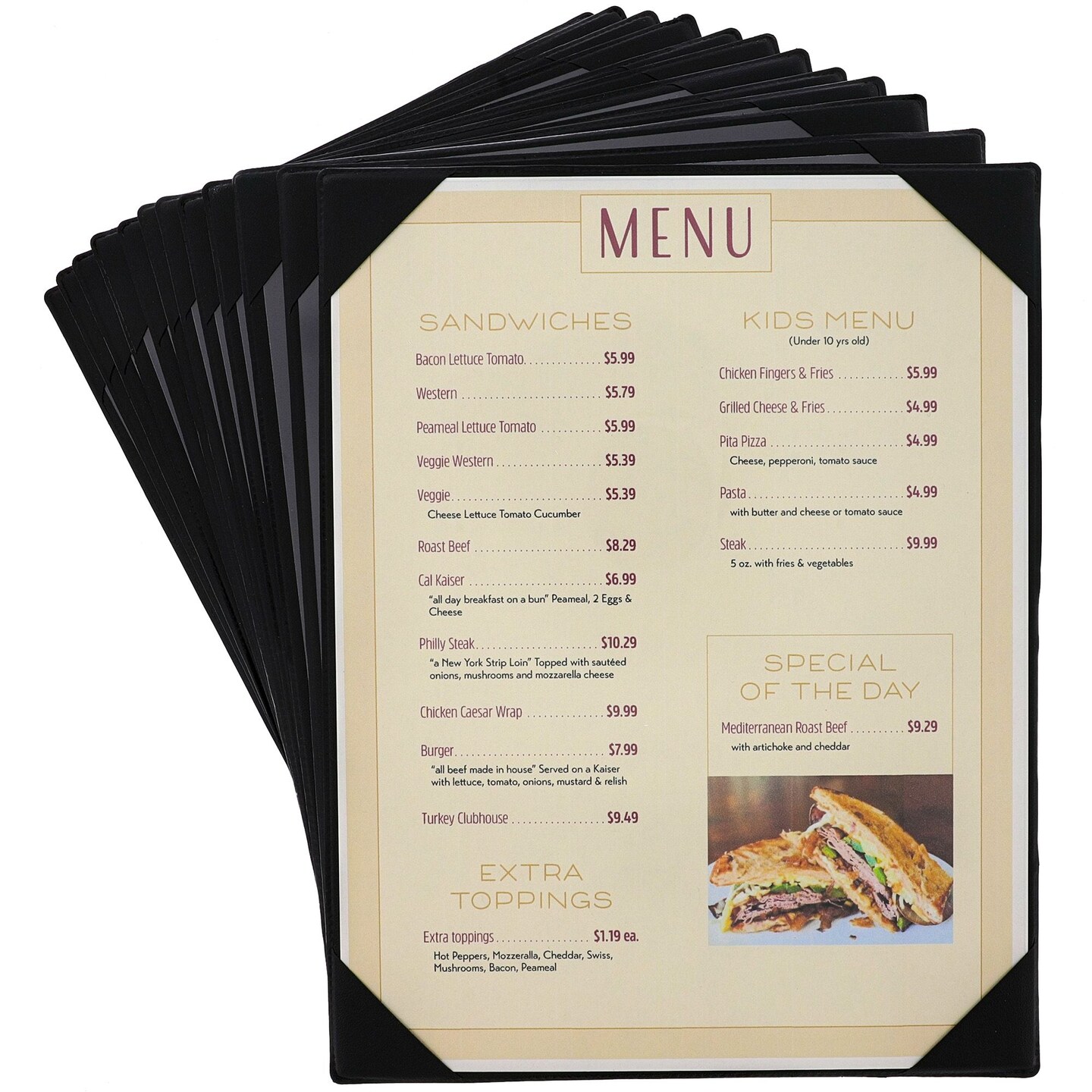 12 Pack Menu Covers, Holders for Restaurant (Black, 8.9x11.4 in)