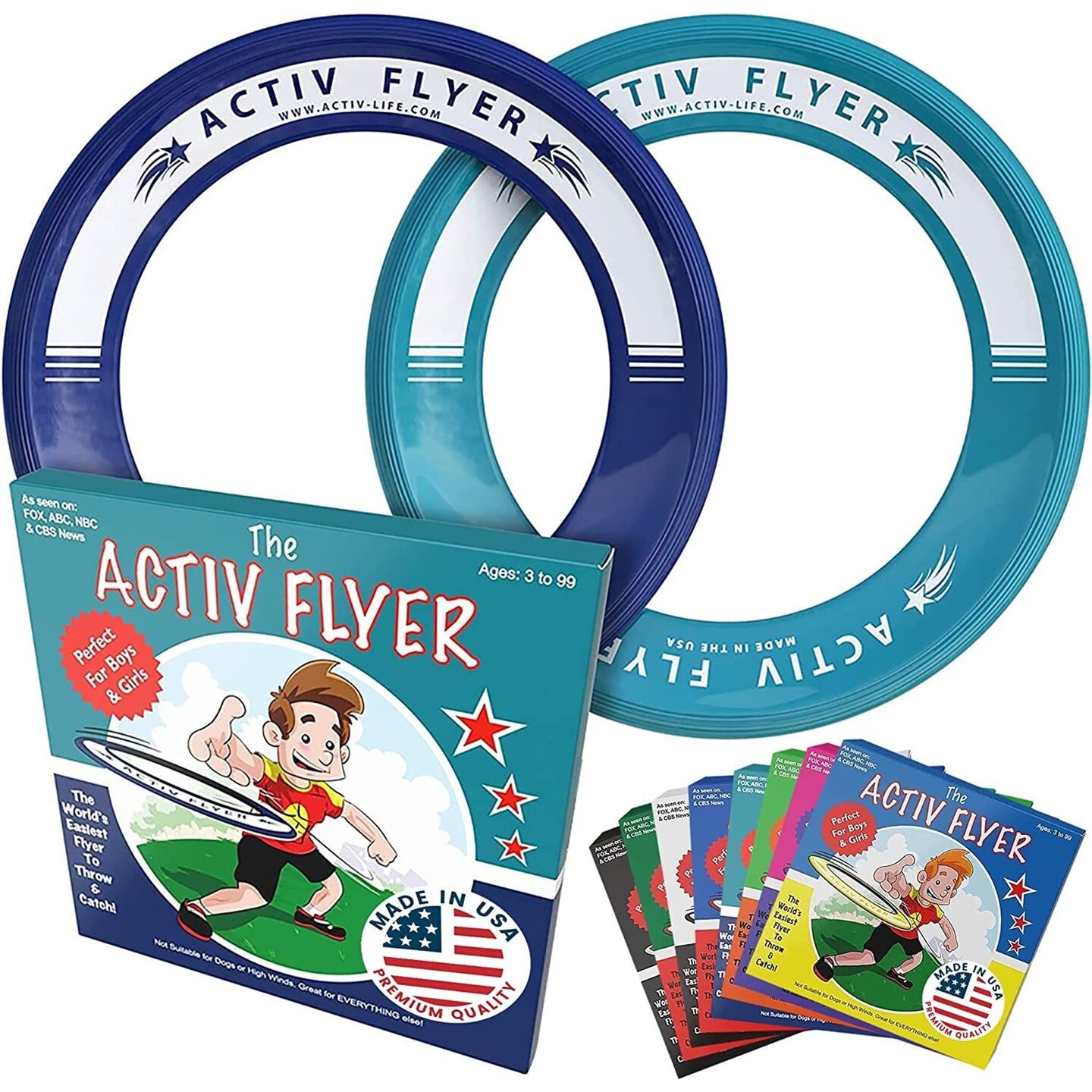 Activ Life 2 Pack Flying Rings for Kids, Fun Beach Toys, Gifts for Boys & Girls Aged 3-14, Cool Family Outdoor Games, Play at Playground, Easter Basket Fillers Birthday Presents, Navy/Teal