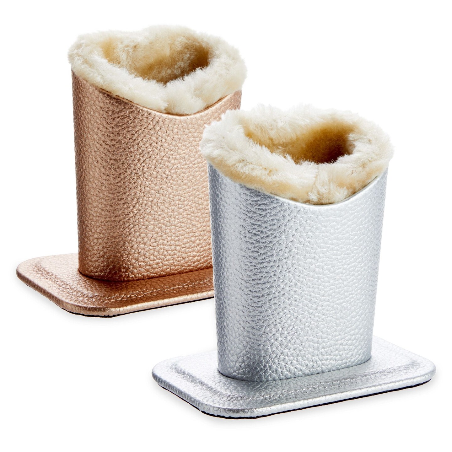 Juvale 2-Pack Glasses Holder Stand - Glasses Holder for Nightstand & Desk - Upright Eyeglass Organizer & Reader Stand - Self-Supporting Eyeglass Pod - Silver & Rose Gold, 4.5 x 5 x 3 in