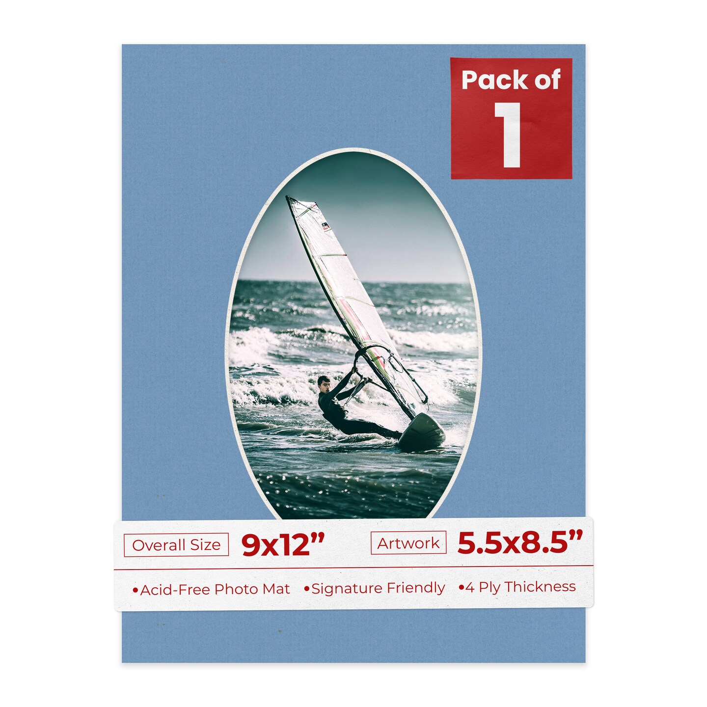 Brittany Blue Mat Board for 9x12 Frames - Oval Opening for 5.5x8.5 Photos
