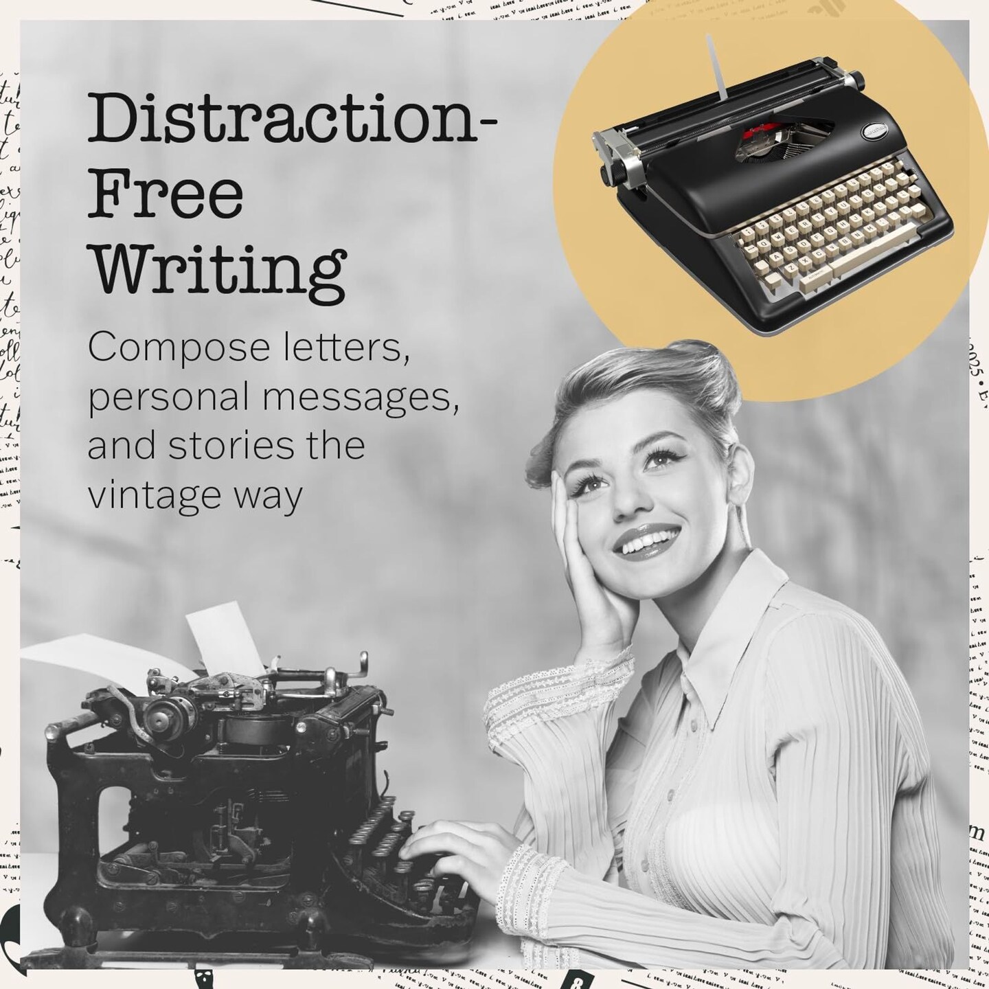 Maplefield Manual Typewriter - Vintage Typewriter for Home &#x26; Office Decor - Easy Setup, Great Gift for Writers (Black)