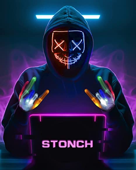 Halloween Mask Skeleton Gloves Set, 3 Modes Light Up Scary LED Mask with LED Glow Gloves, Halloween Decorations Anonymous Carnival Costumes glow purge Masks Gift for Boys Girl