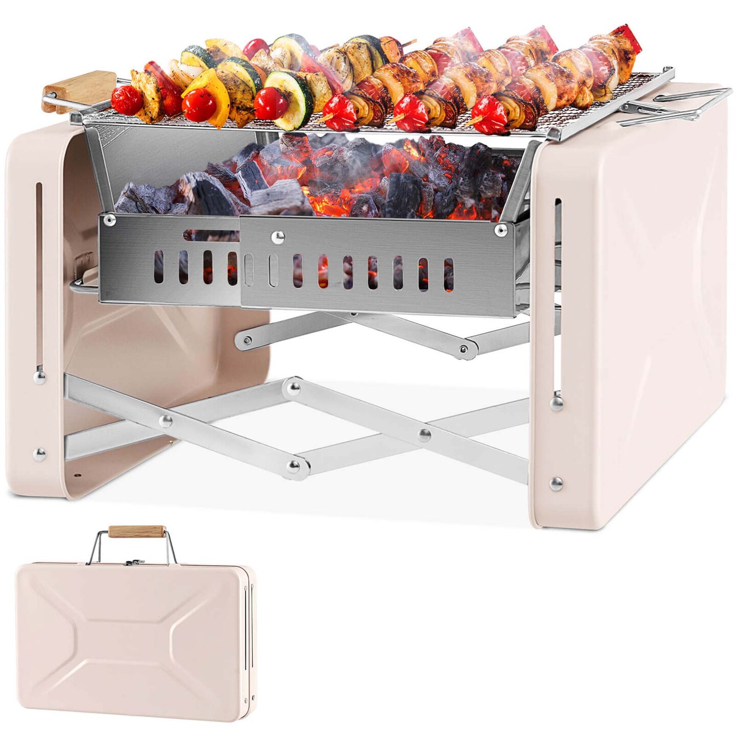 Costway Outdoor Charcoal Grill with 2 Stainless Steel Grill Nets Charcoal Box for Camping
