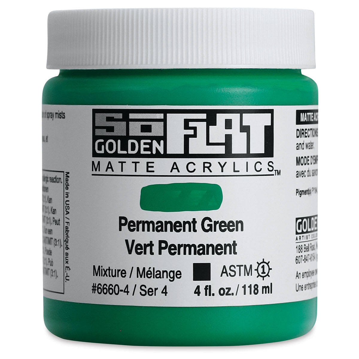 Golden SoFlat Matte Acrylic Paint - Permanent Green, 118 ml, Jar