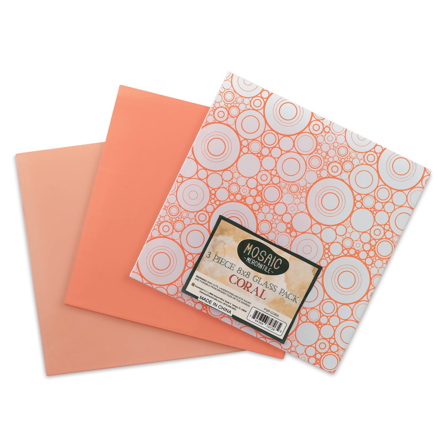 Mosaic Mercantile Opalescent Glass Pack - Coral, 8" x 8", Pkg of 3