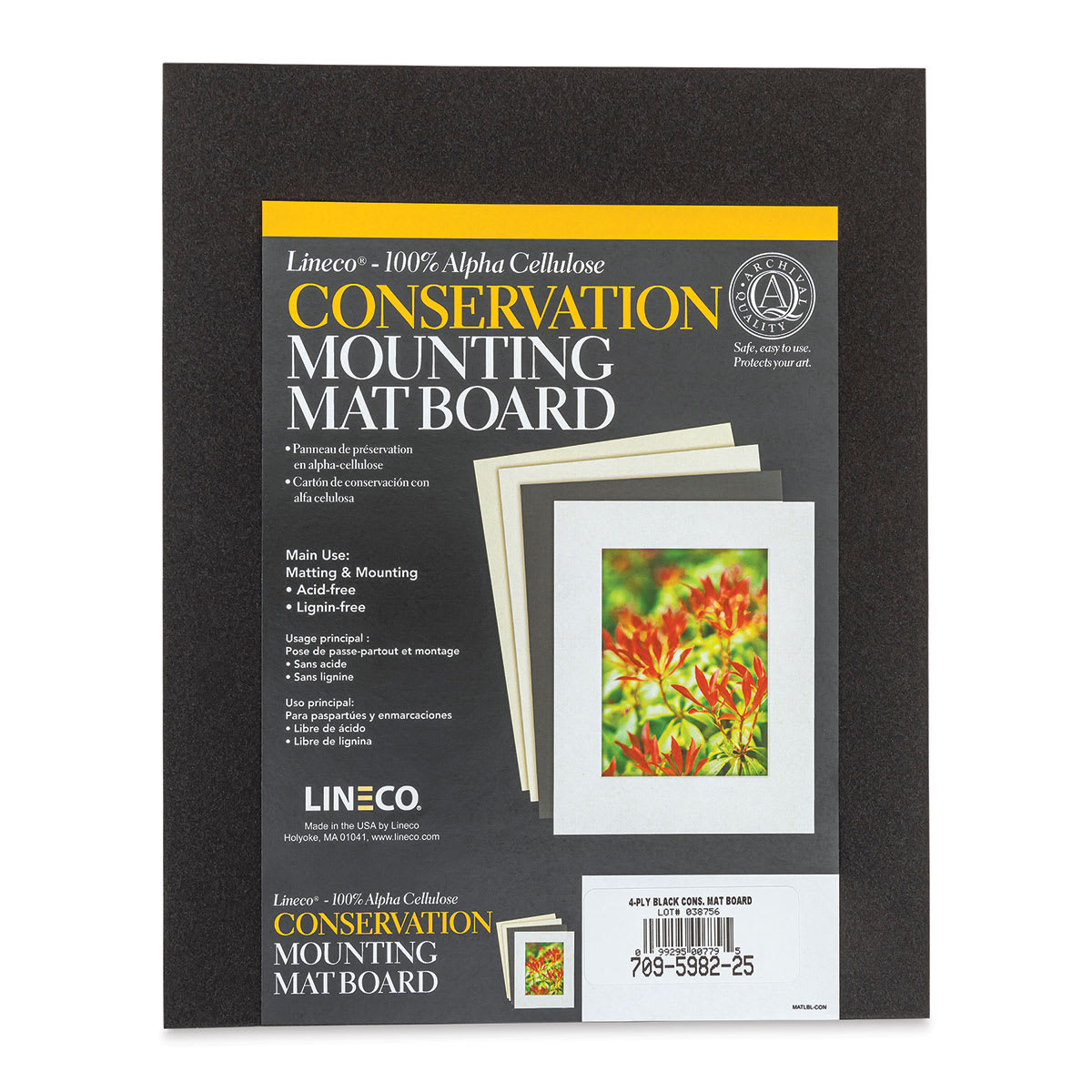 Lineco Conservation Matboard - Black, 4 ply, Pkg of 25, 8" x 10"