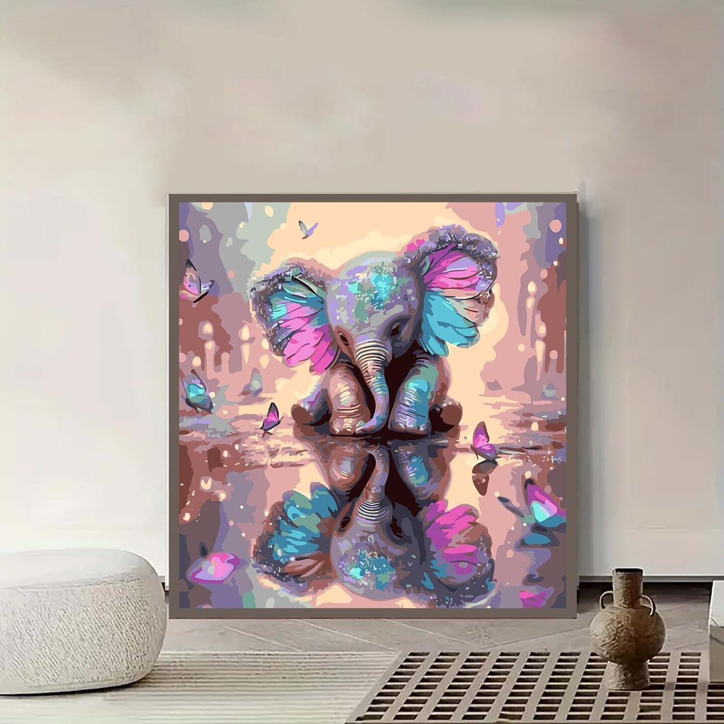 Elephant Paint by Numbers Kit for Adults Beginner,DIY Elephant Paint by Numbers for Adults,Easy Canvas Without Frame Home Wall Decor 16 x 16 in
