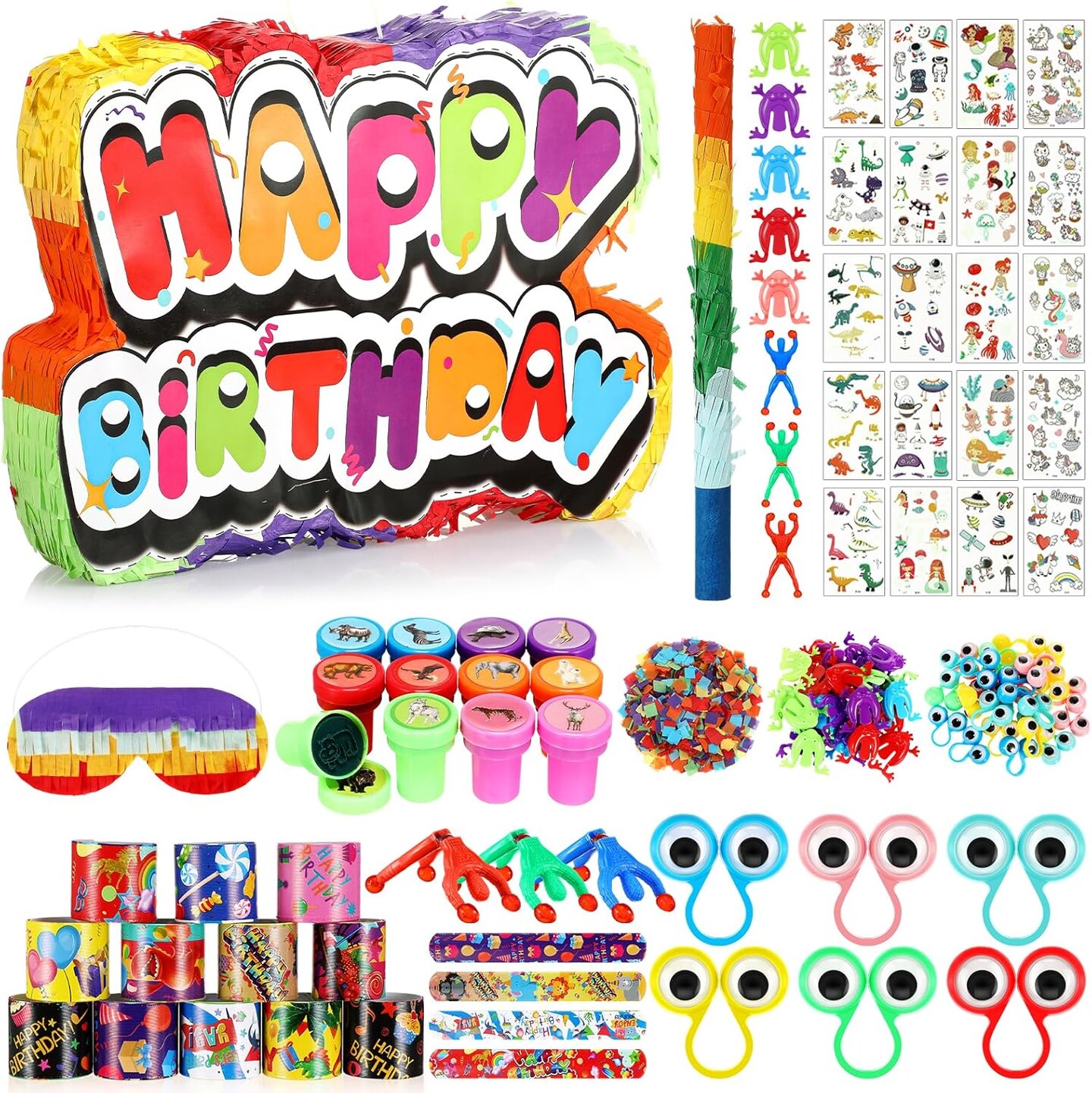 120 Pcs Birthday Pi&#xF1;ata Boy and Girl Colorful Birthday Party Supplies with Blindfold Stick and Confetti Small Pi&#xF1;ata for Anniversary Cinco De Mayo Fiesta Party Decor