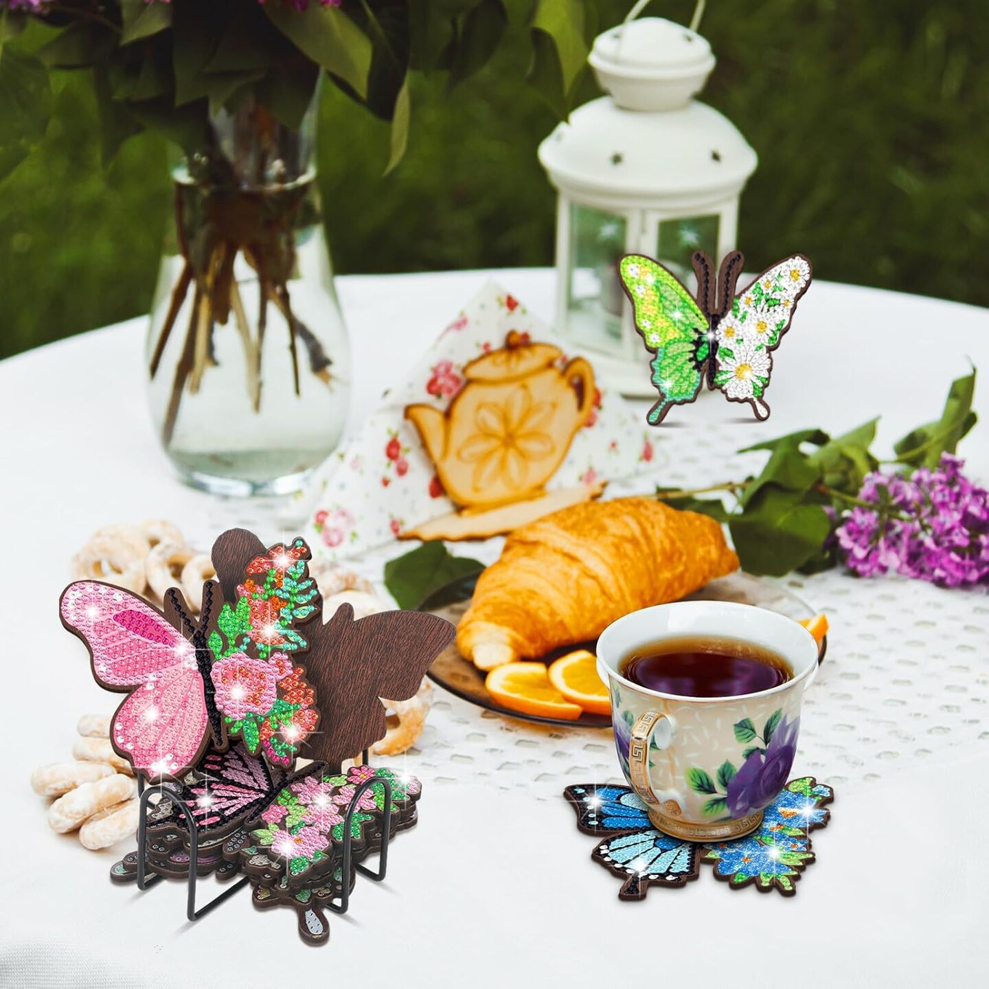 Diamond Painting Coasters Kit with Holder Diamond Art for DIY Beginners Adults Kids Craft Supplies Gift Drinks(Butterfly)