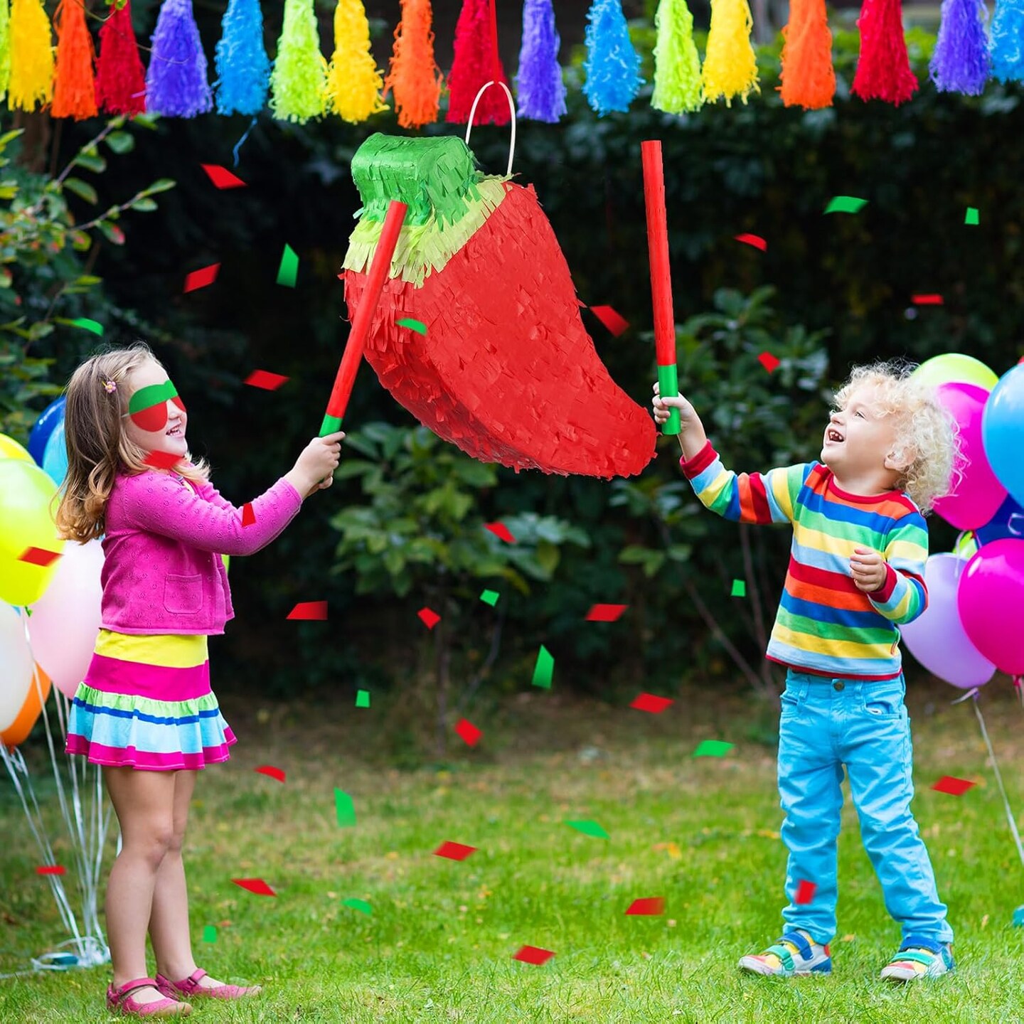 Red Chili Pepper Piñata with Piñata Stick and Blindfold, Fiesta Piñata Funny Piñata for Hot Pepper Festival Chili Themed Birthday Party Supplies Decoration