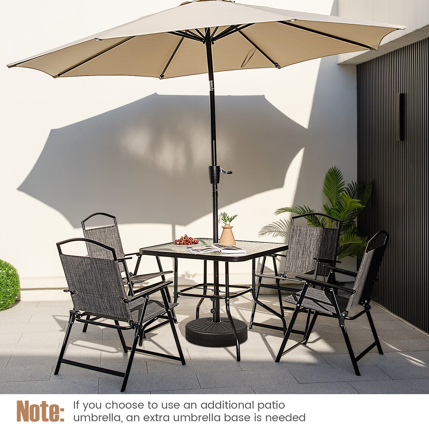 34&#x27;&#x27; Square Outdoor Dining Table Black Tempered Glass Patio Table with 1.5