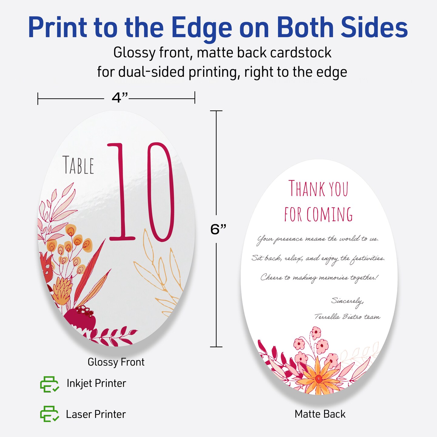 Avery Printable Oval Flat Cards, Sure Feed Technology, 4" x 6", Glossy White Cardstock, Print-to-The-Edge, Laser/Inkjet Printable, 20 Total, Great for Product Branding, Marketing, and More