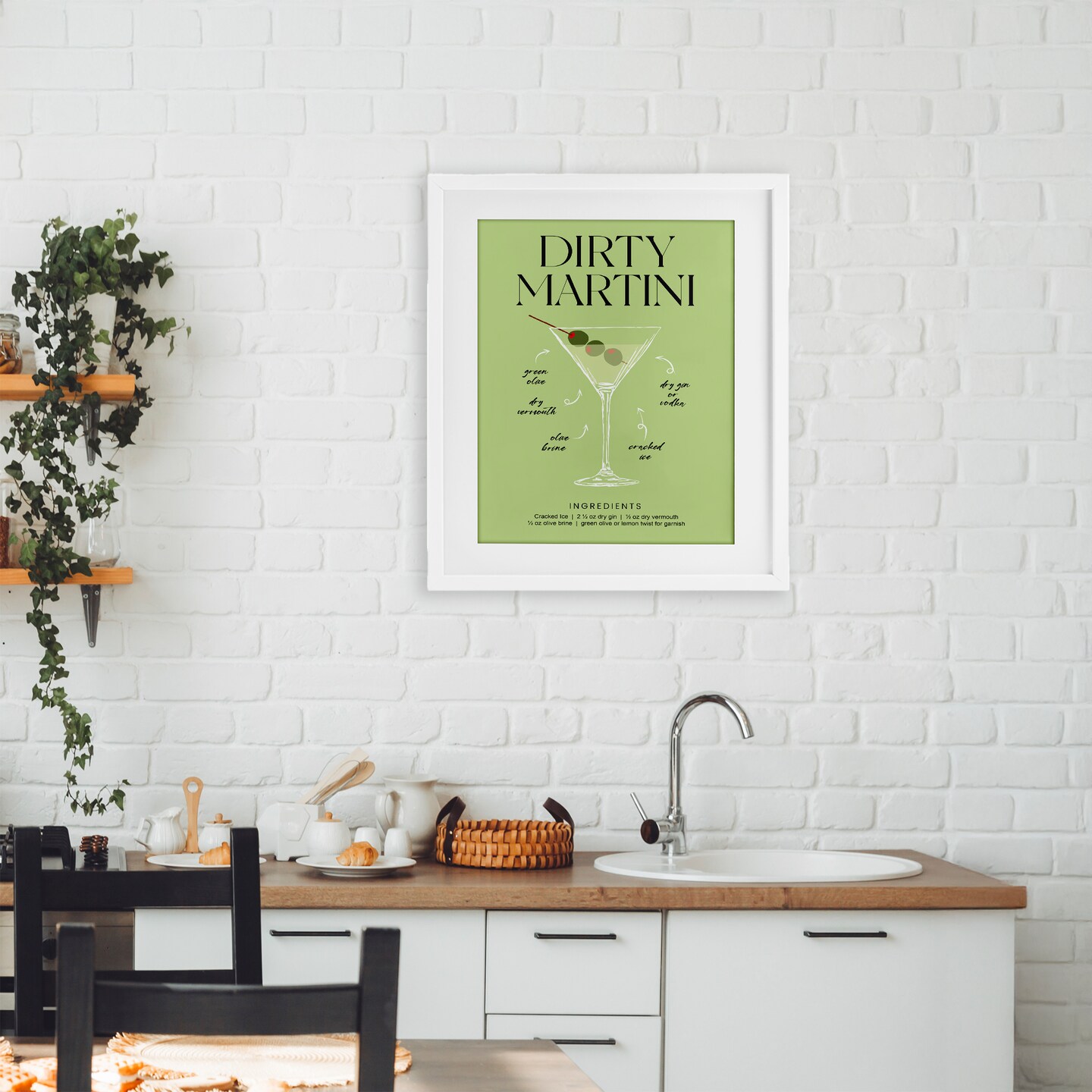 Stupell Industries Dirty Martini Green Recipe Framed Print Under Glass, design by Lettered and Lined
