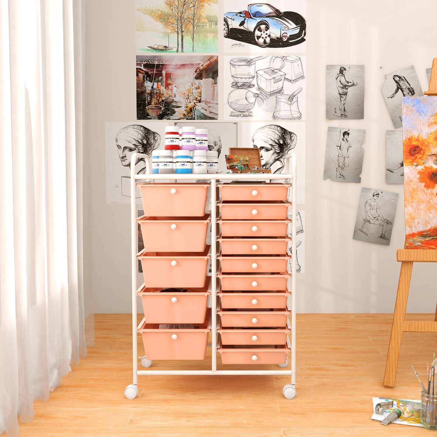 Rolling Storage Cart 15 Drawer Organizer With Wheels Craft Office Supply Organizer Steel Frame Multicolor Drawers